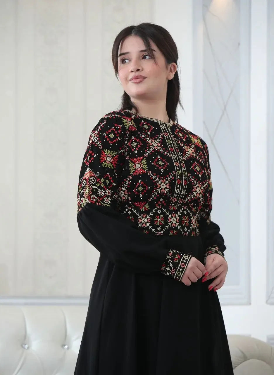 The Lina Embroidered Dress Palestinian Elegance