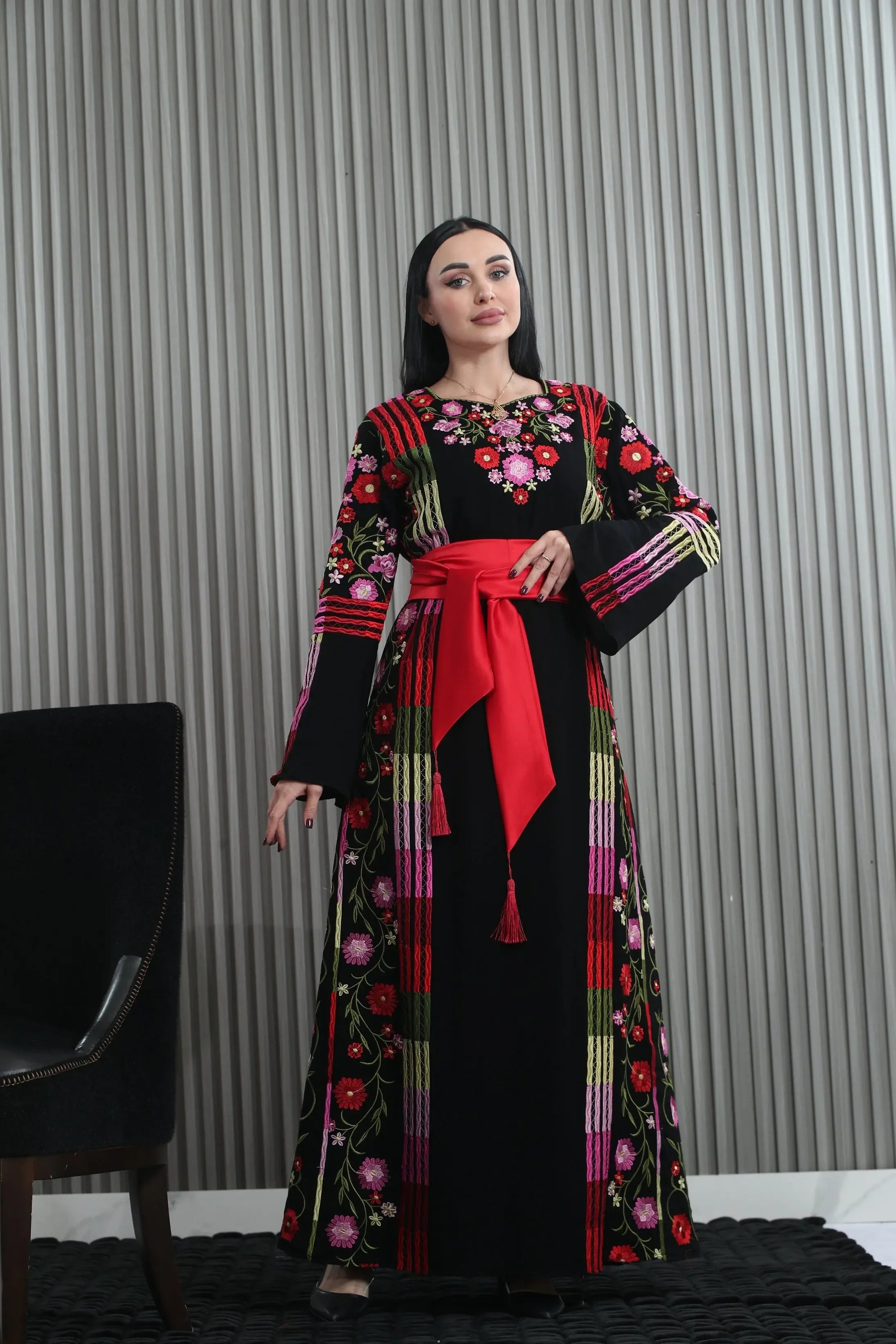 Vibrant Elegance: The Embroidered Multicolored Thoub Palestinian Elegance