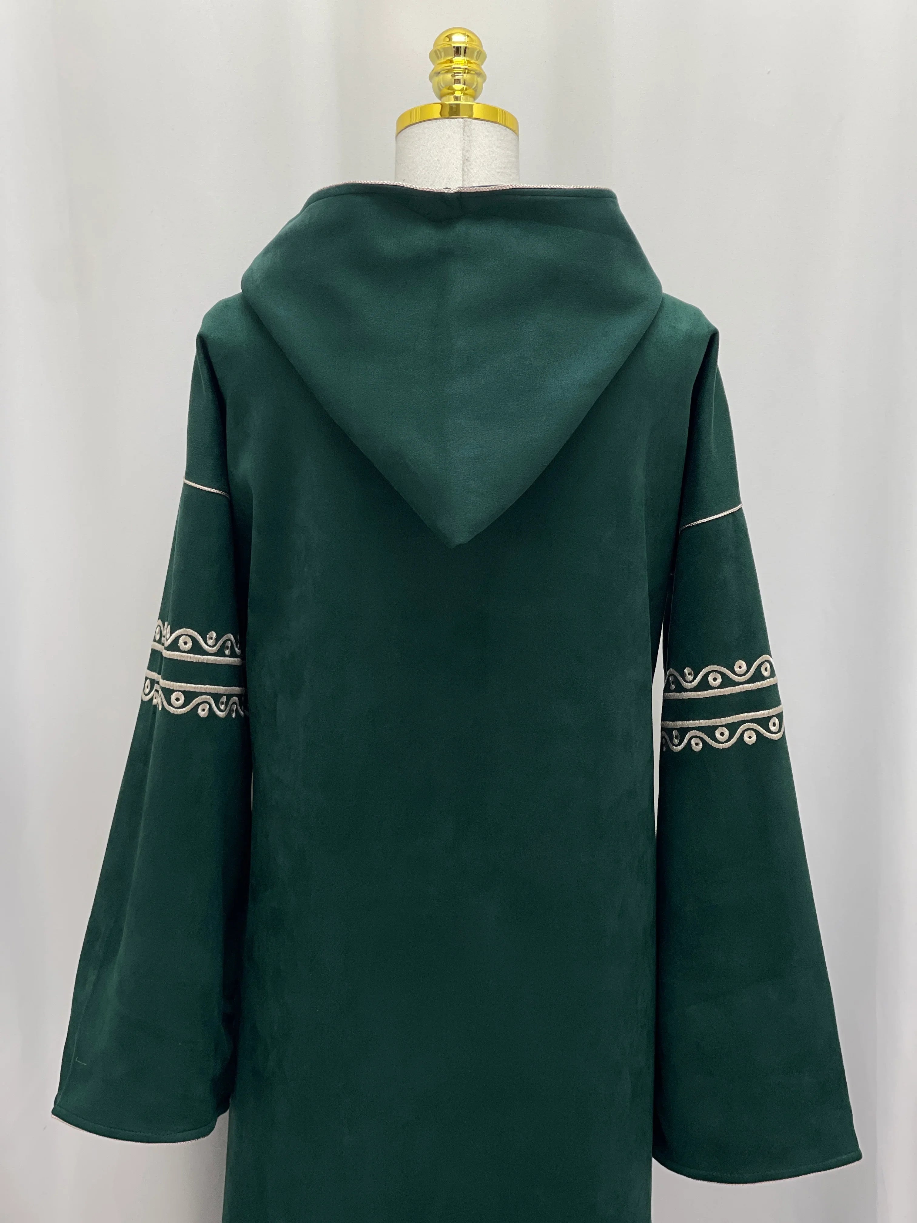Heritage Suede Embroidered Hooded Abaya