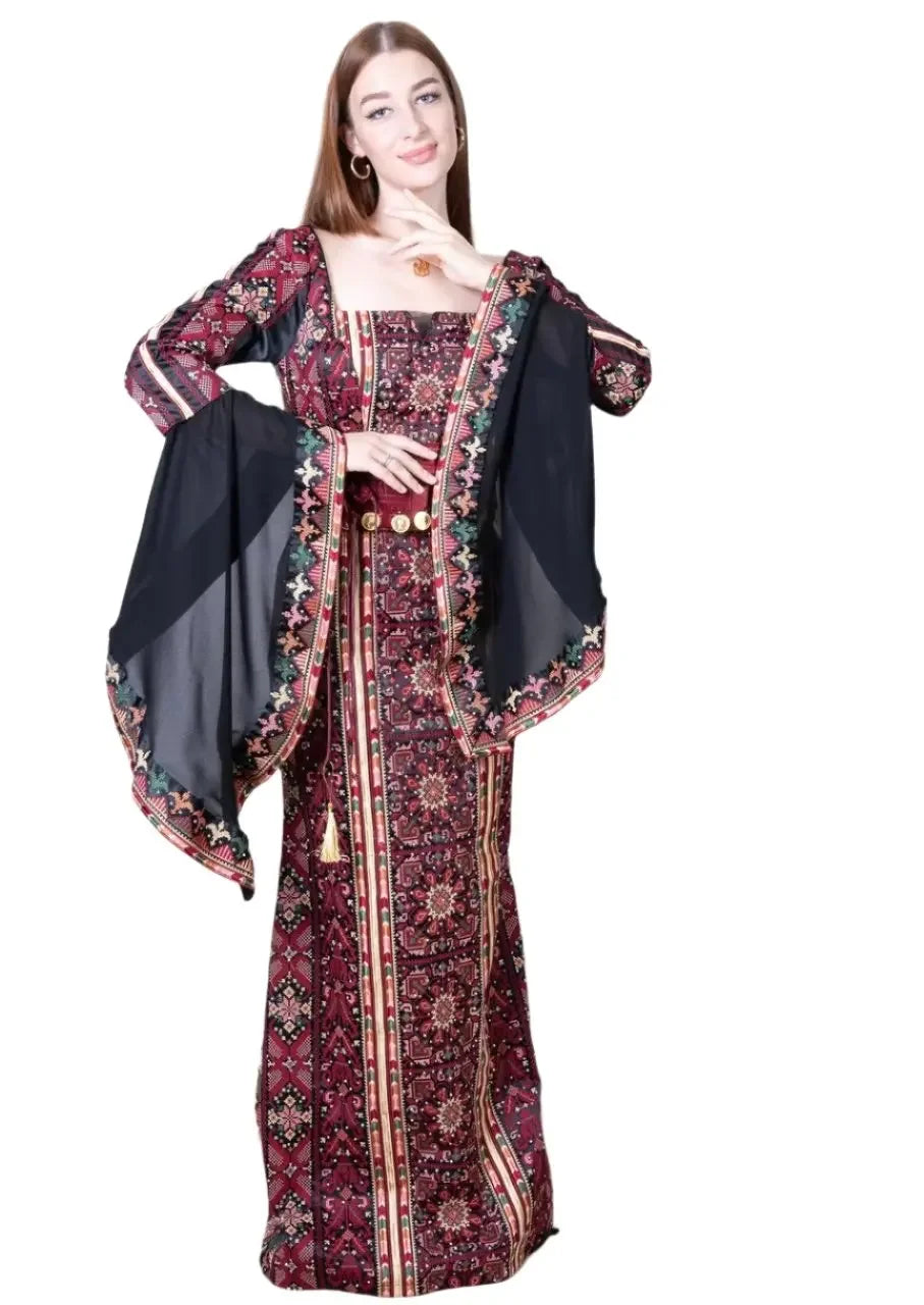 Embroidered High Quality Henna Dress: Traditional Elegance Meets Modern Style Palestinian Elegance