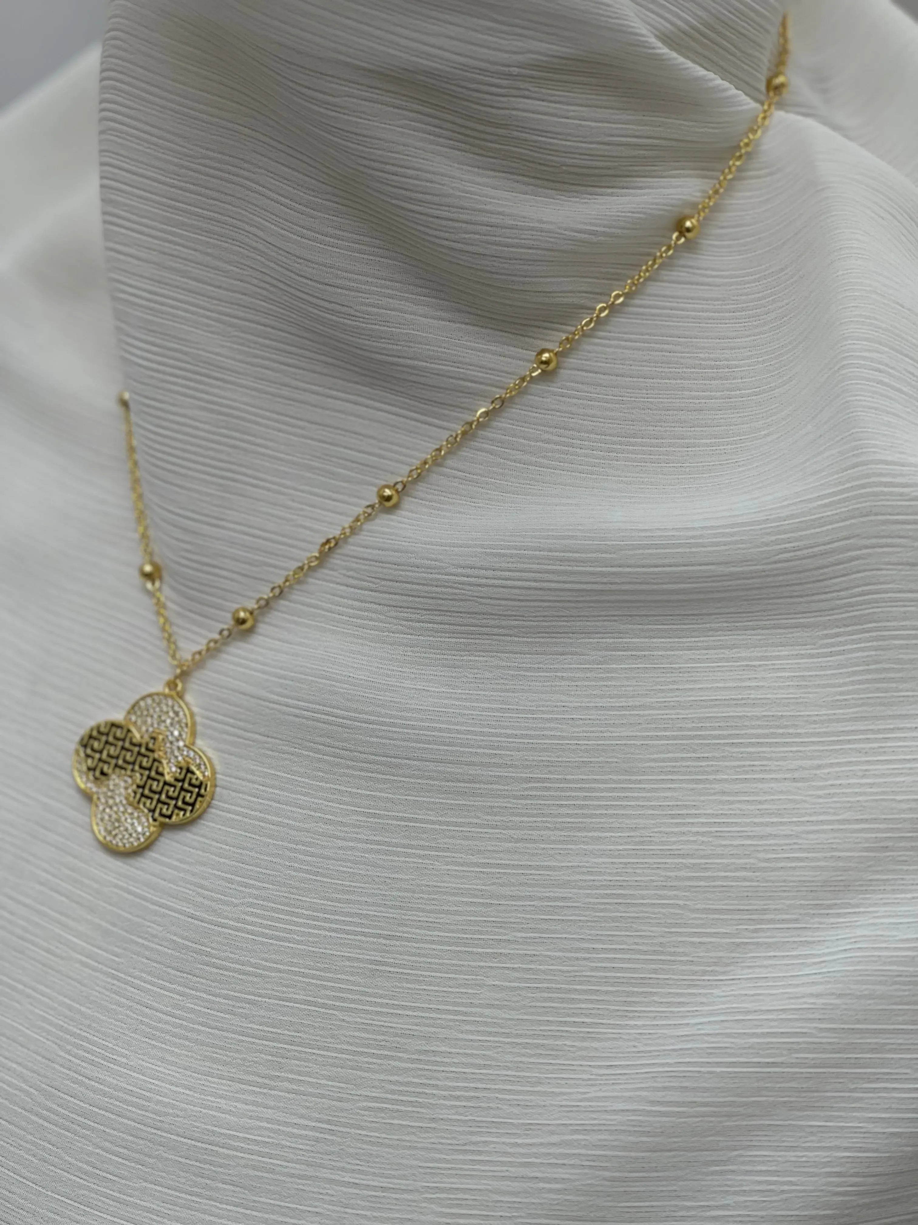 Radiant Elegance: Zircon Plated Gold Necklace Palestinian Elegance