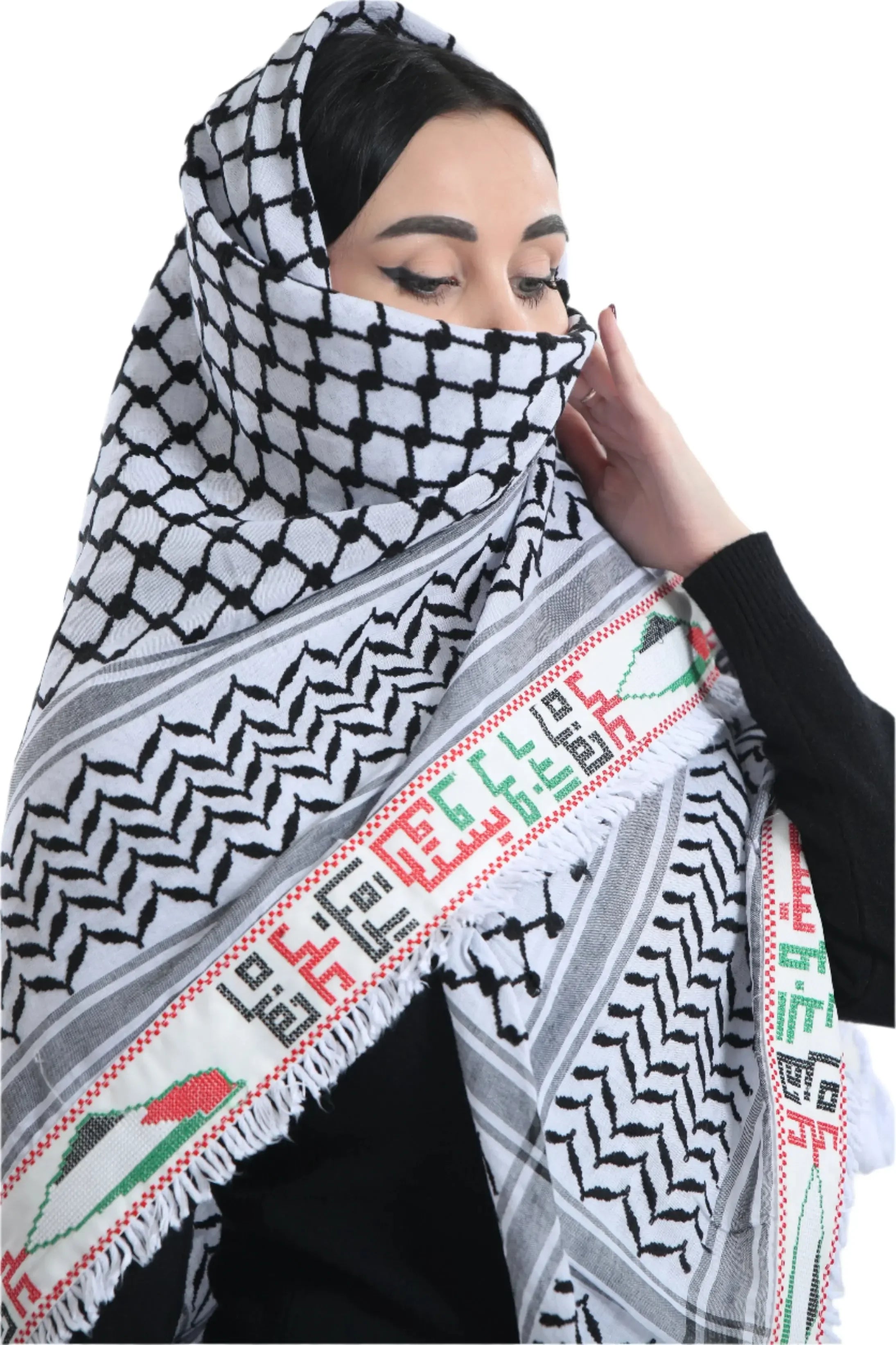 Symbol of Pride: Palestine Map Embroidered Kuffia Palestinian Elegance