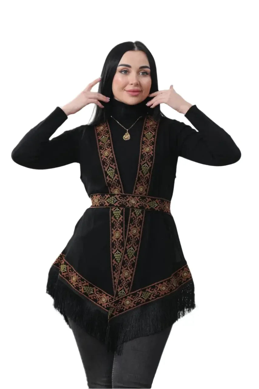 Embroidered Chiffon Vest Palestinian Elegance