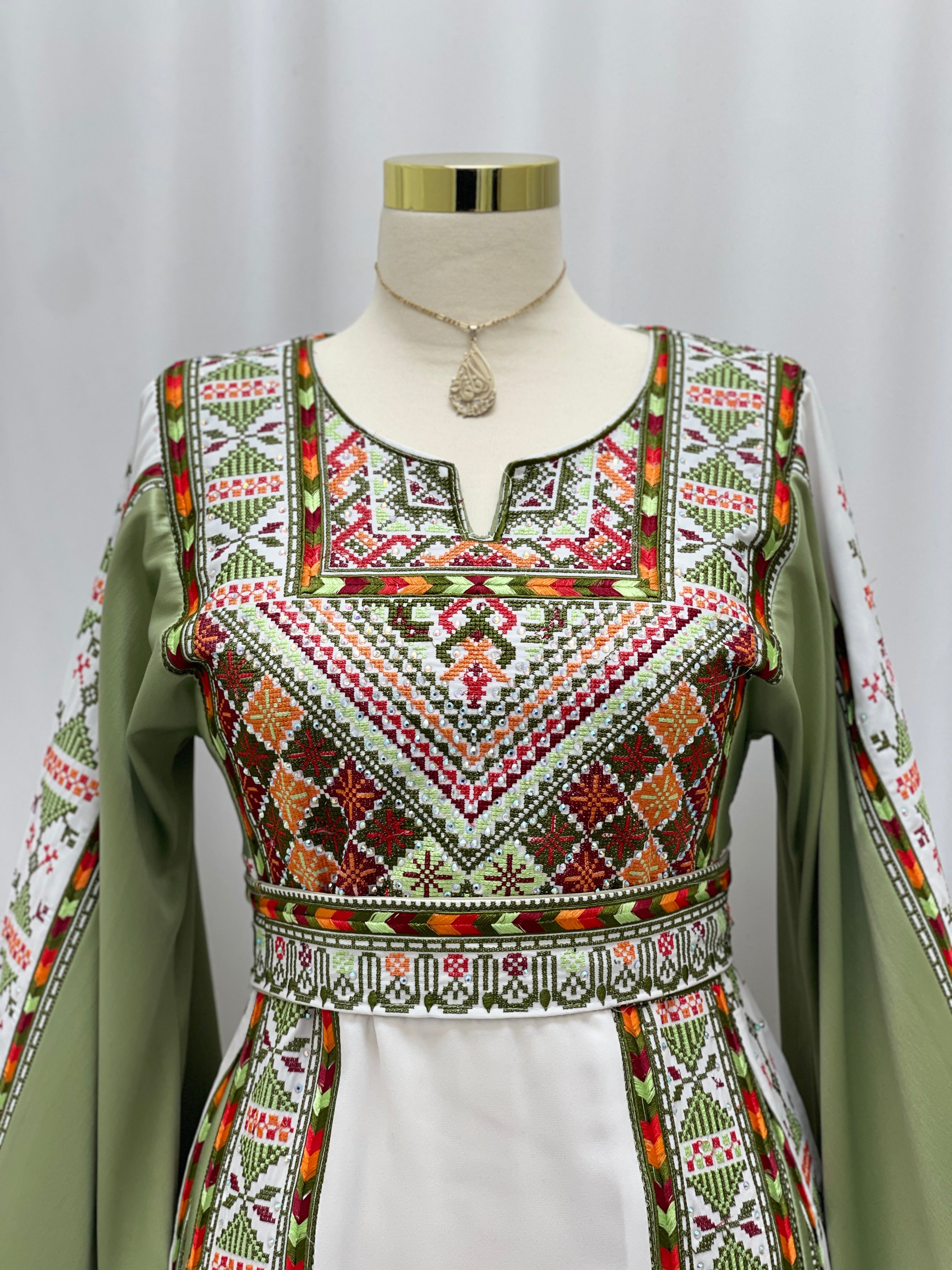 Palestinian Embroidered Olive Thobe – Heritage Elegance