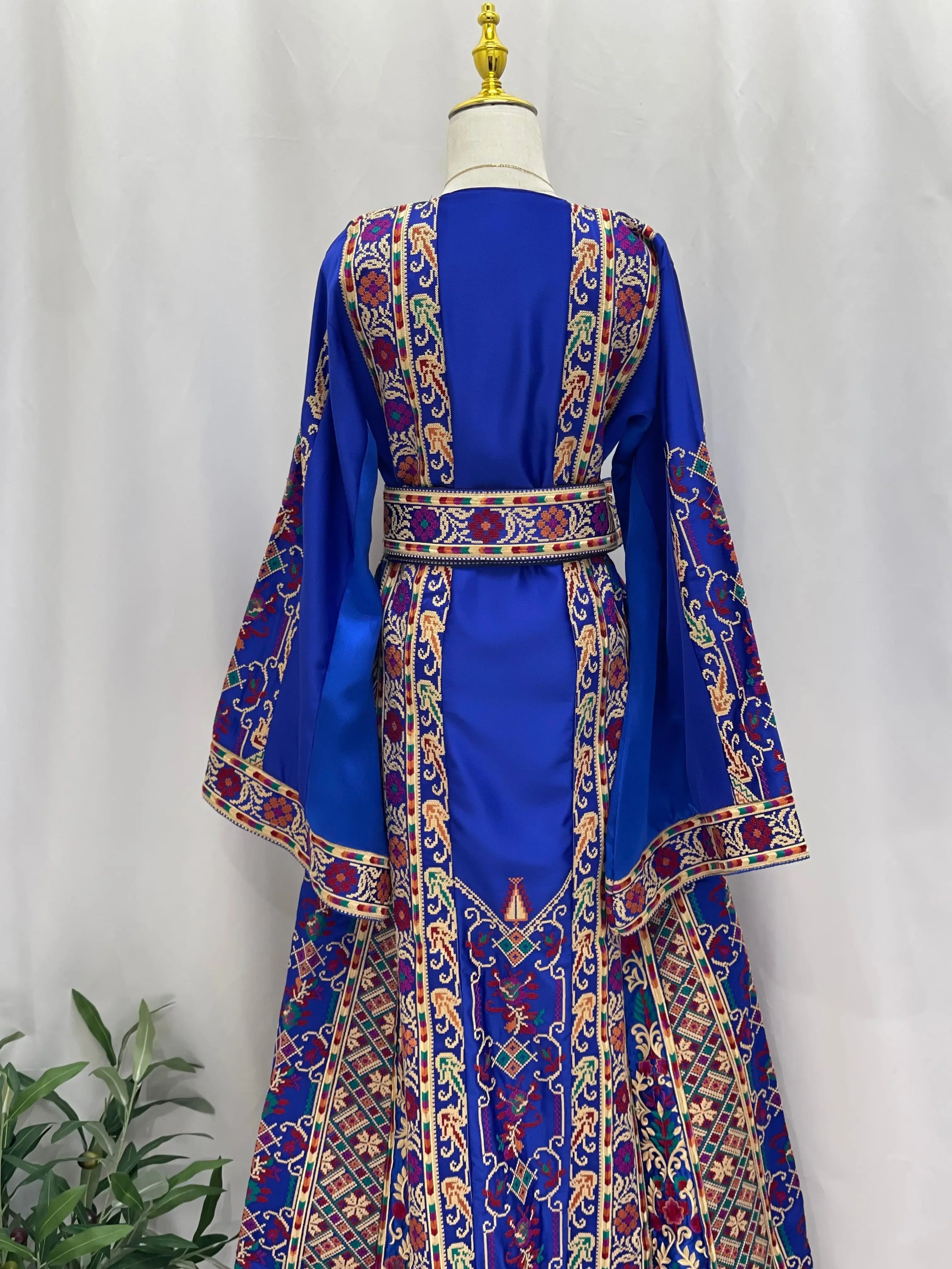 Luxury Embroidered Royal Blue Thoub Palestinian Elegance