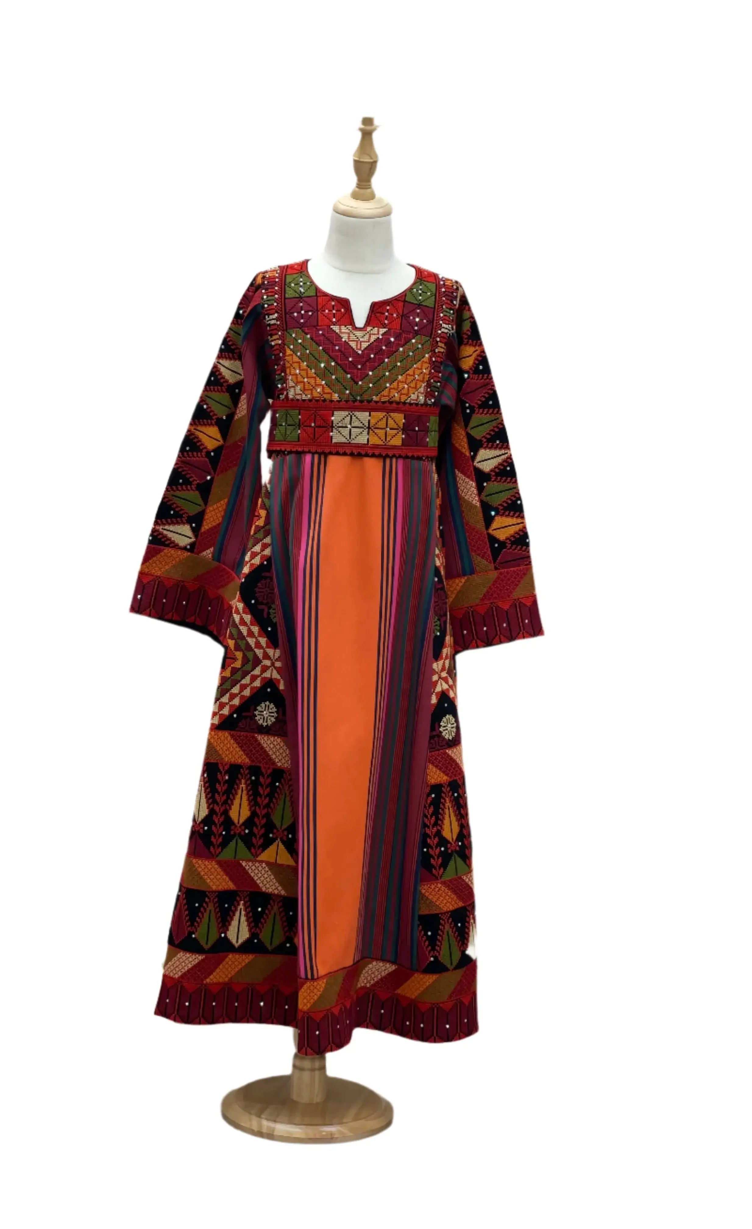 Girls Orange Embroidered Thoub Majdalawe Palestinian Elegance