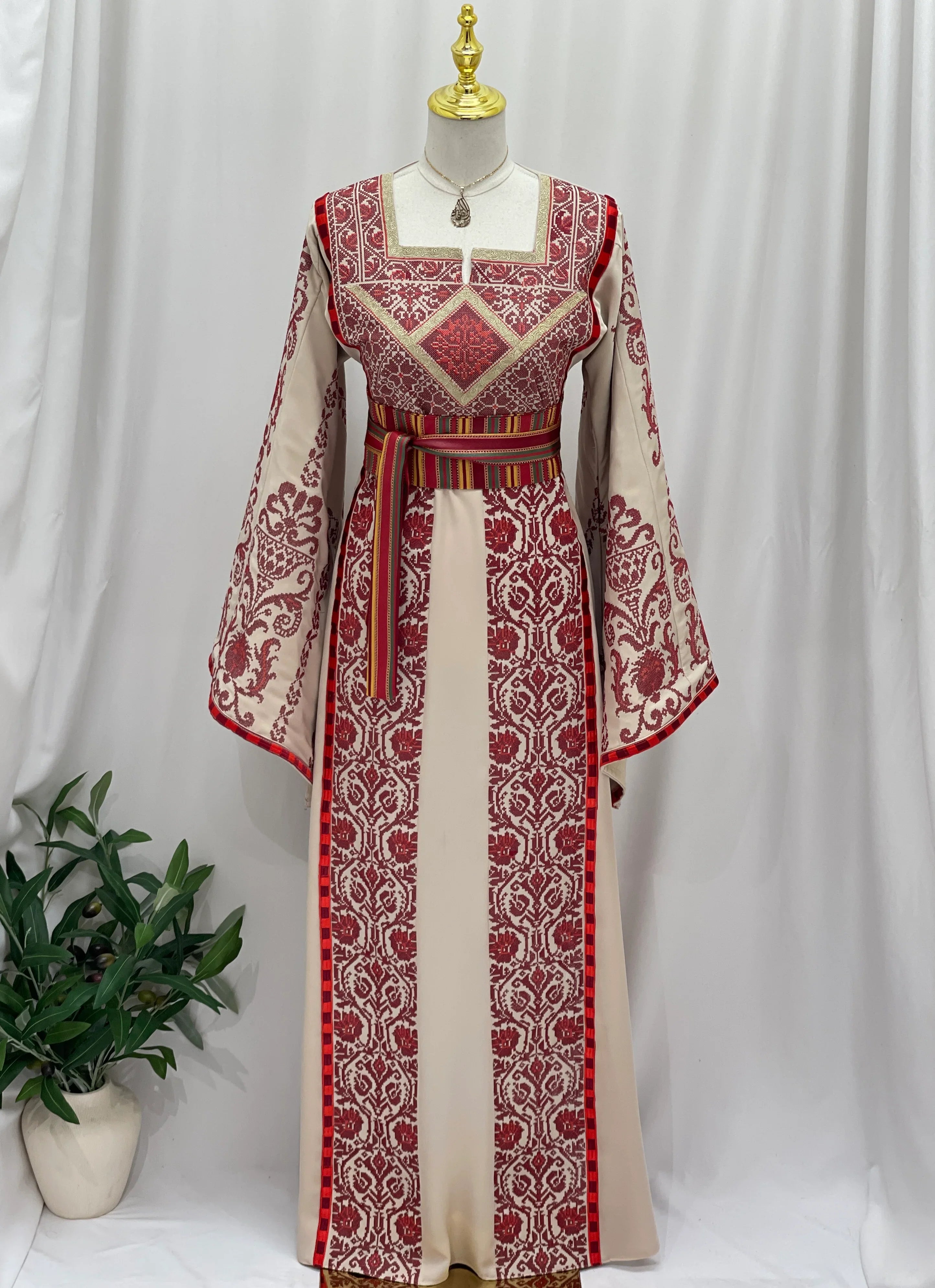 Traditional Palestinian Embroidered Thobe – with Saiah Belt