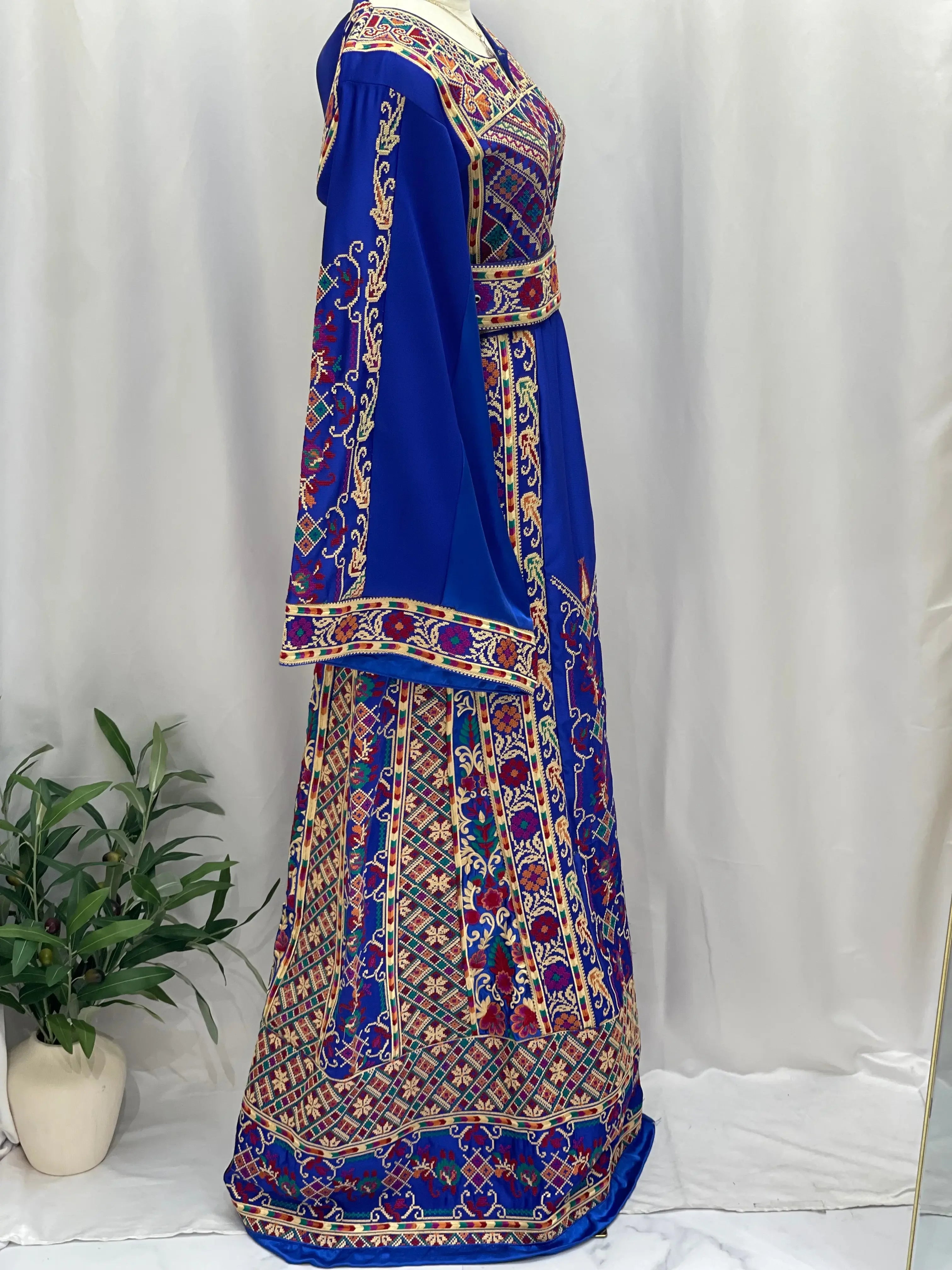 Luxury Embroidered Royal Blue Thoub Palestinian Elegance