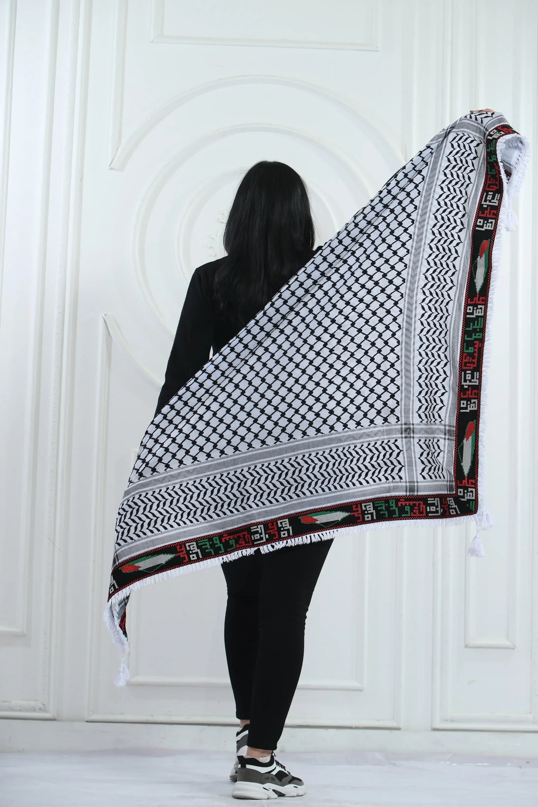 Symbol of Pride: Palestine Map Embroidered Kuffia Palestinian Elegance