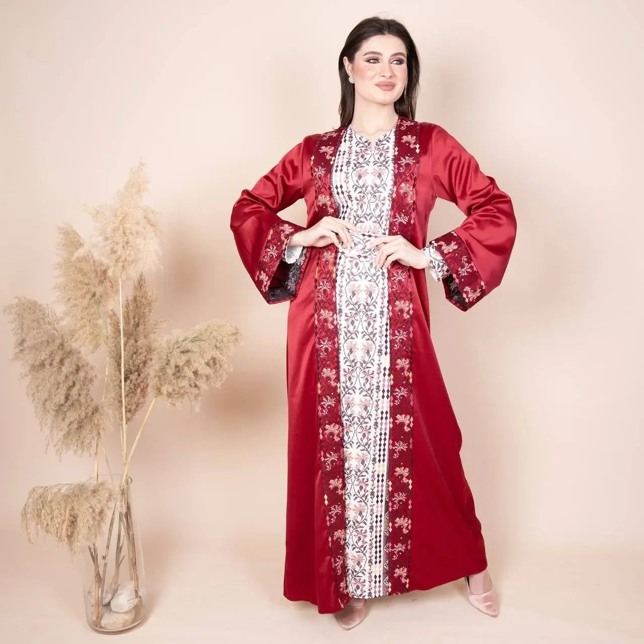 Embroidery Satin Kaftan: Luxurious Style and Unique Elegance Palestinian Elegance