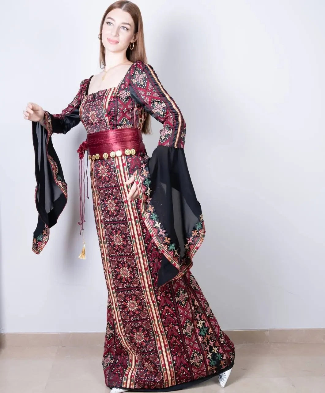 Embroidered High Quality Henna Dress: Traditional Elegance Meets Modern Style Palestinian Elegance