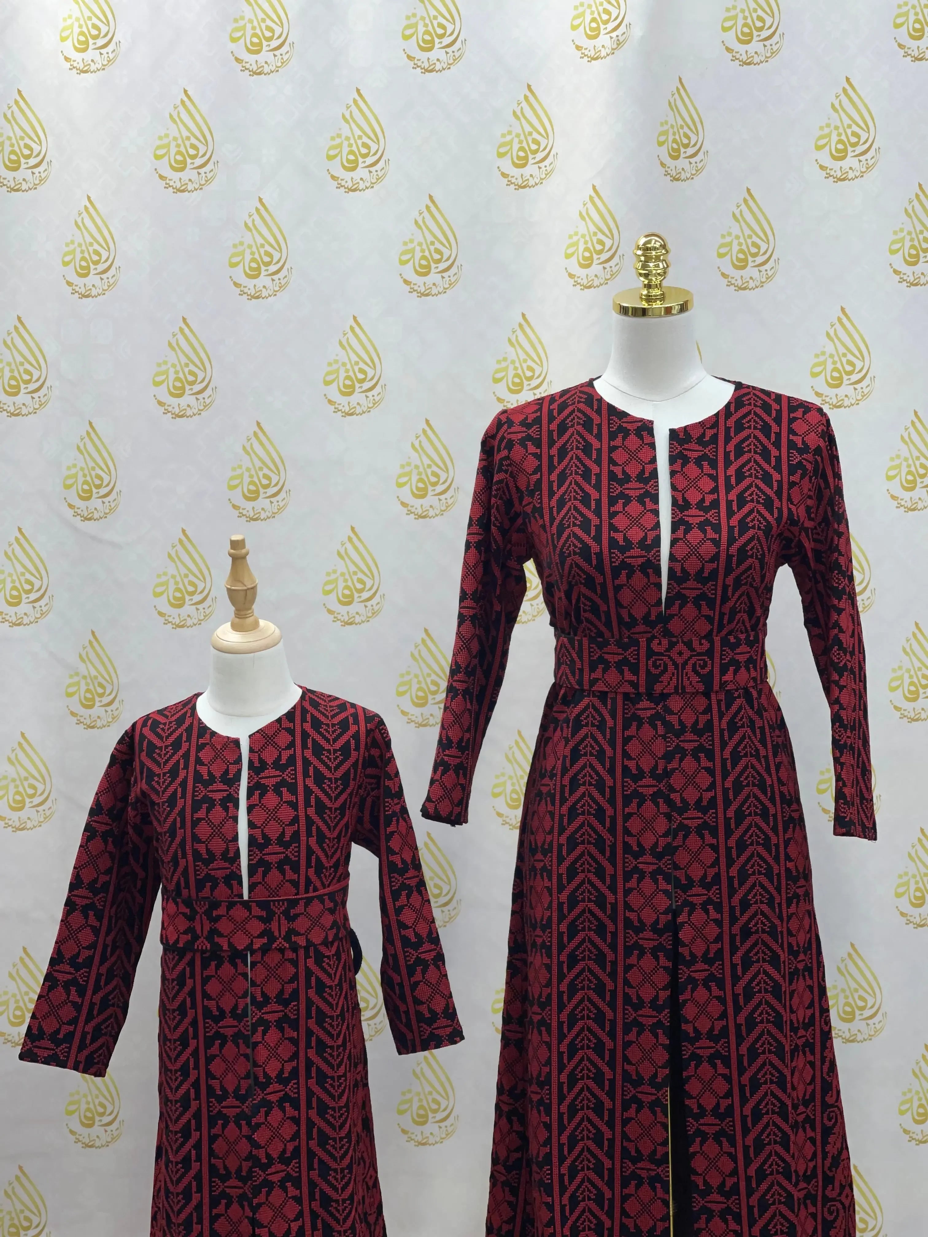 Palestinian Elegance embroidered cardigan for kids and adult matching set in red and black