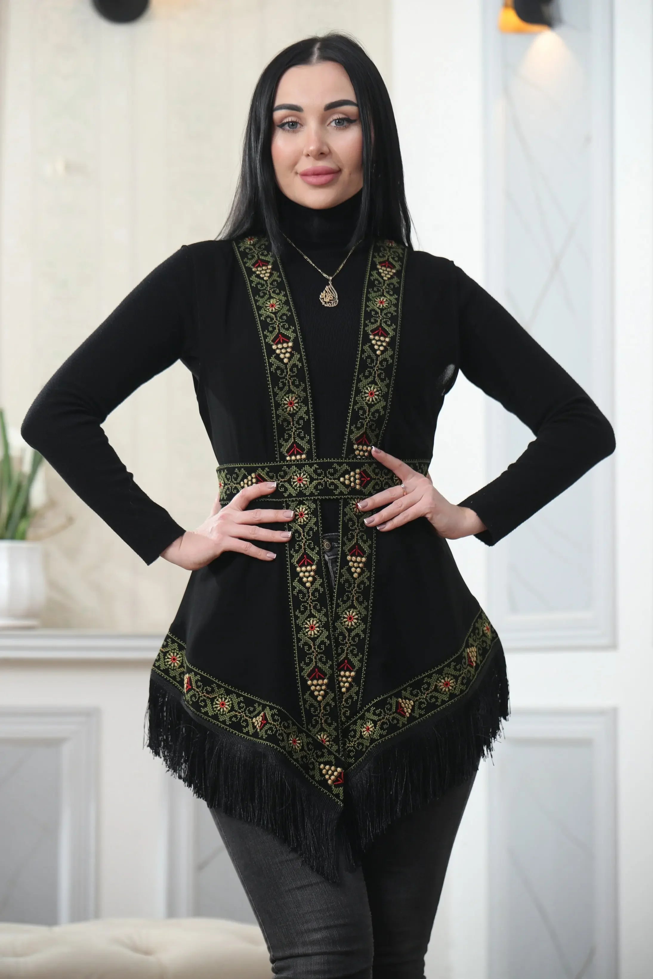 Embroidered Chiffon Vest Palestinian Elegance