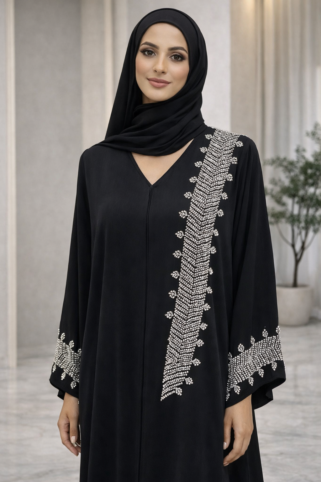 عباية فلسطينية فاخرة محتشمة من خرز يدوي فاخر من دبي