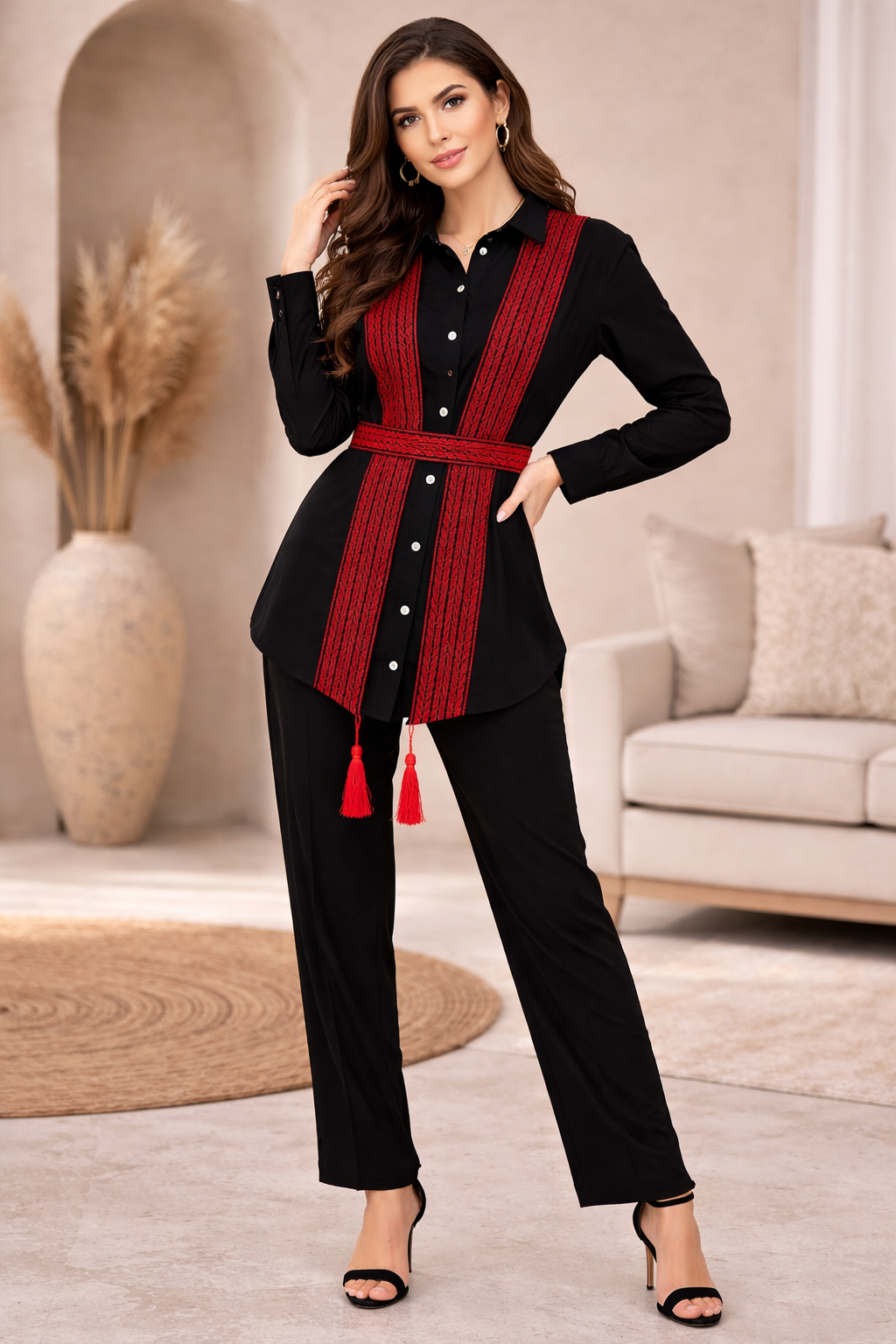 Artisan Elegance: Red Intricately Embroidered Vest