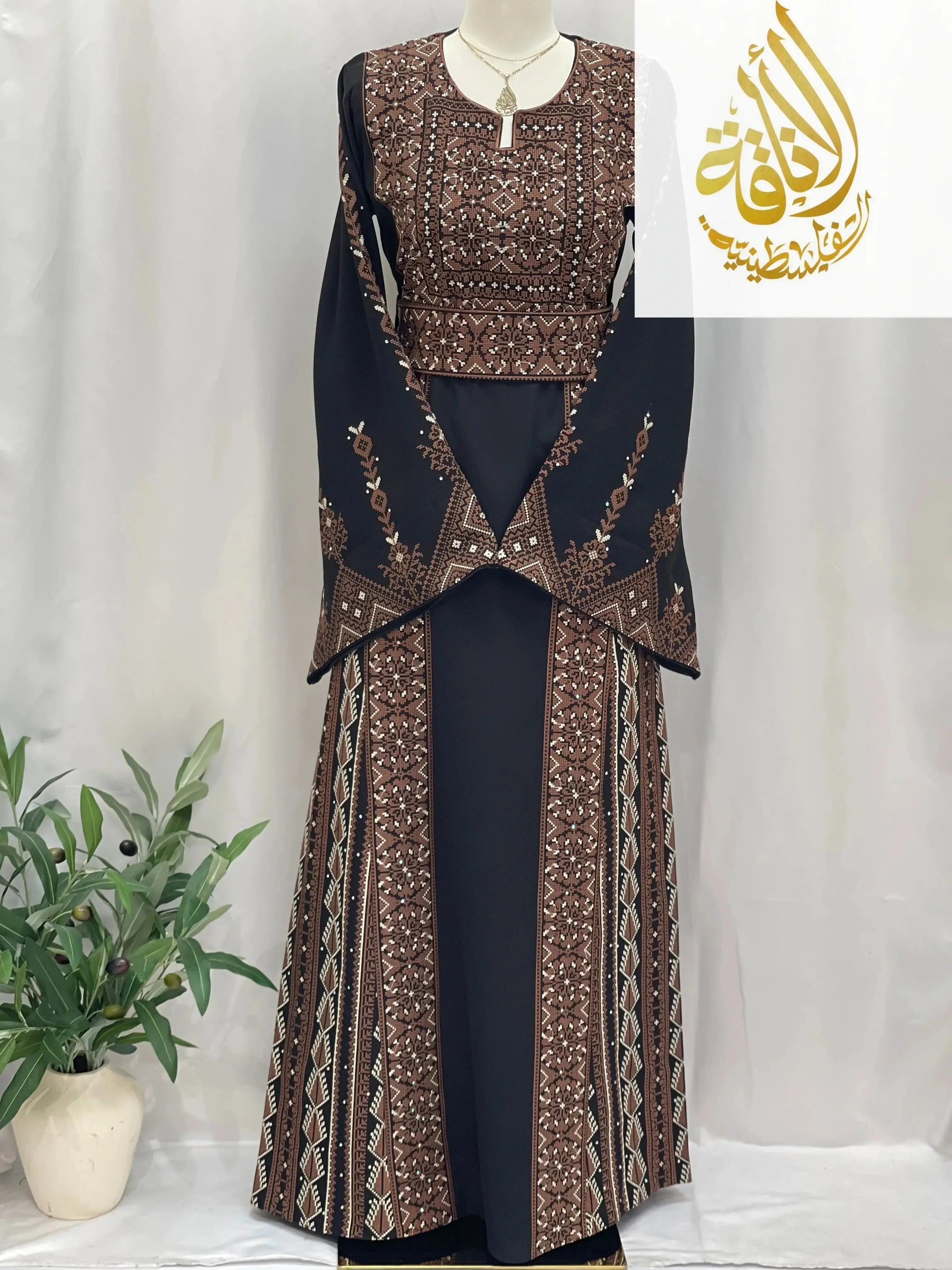 Embroidered Brown Unique Thoub - Palestinian Elegance