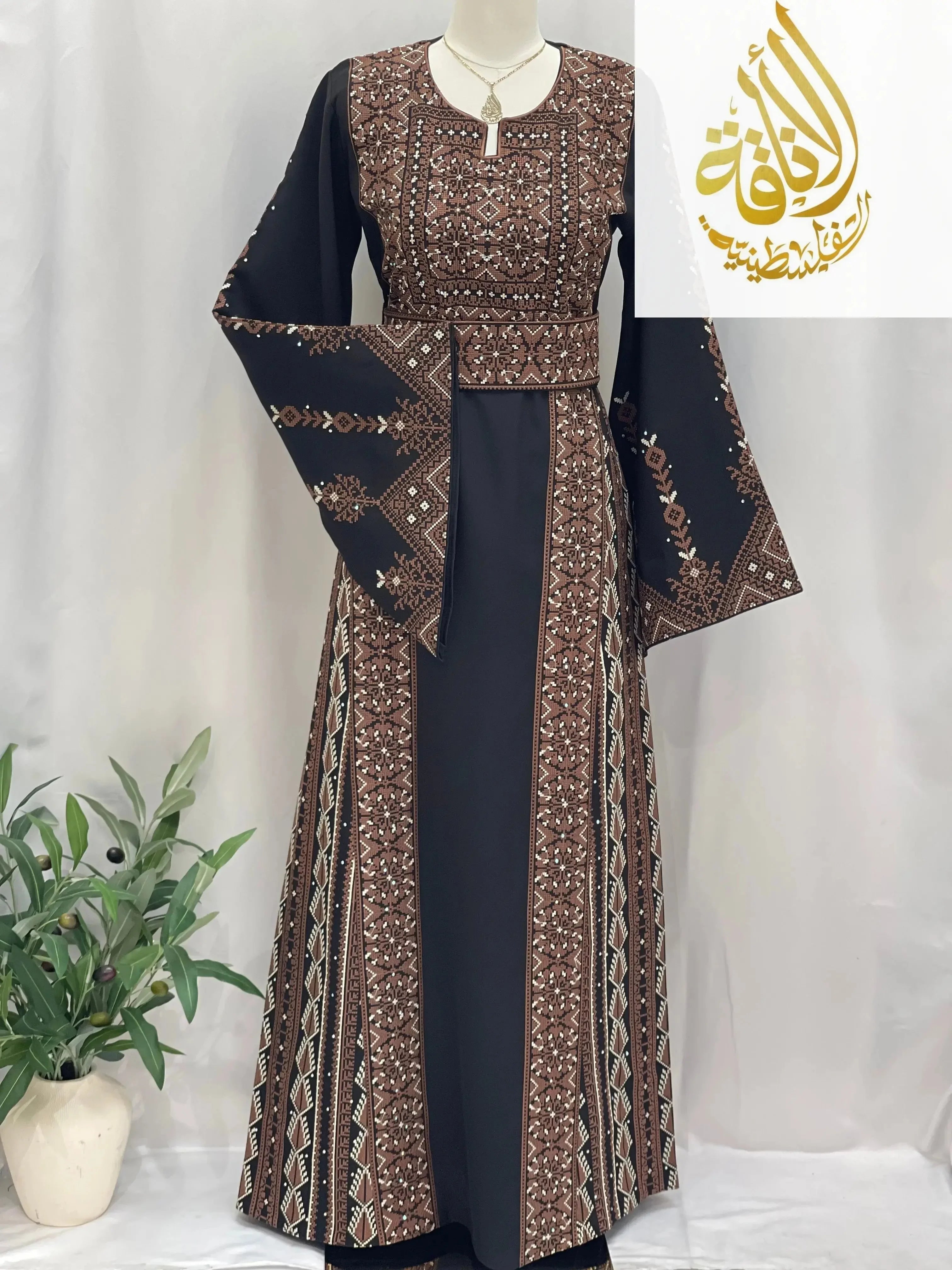 Embroidered Brown Unique Thoub - Palestinian Elegance