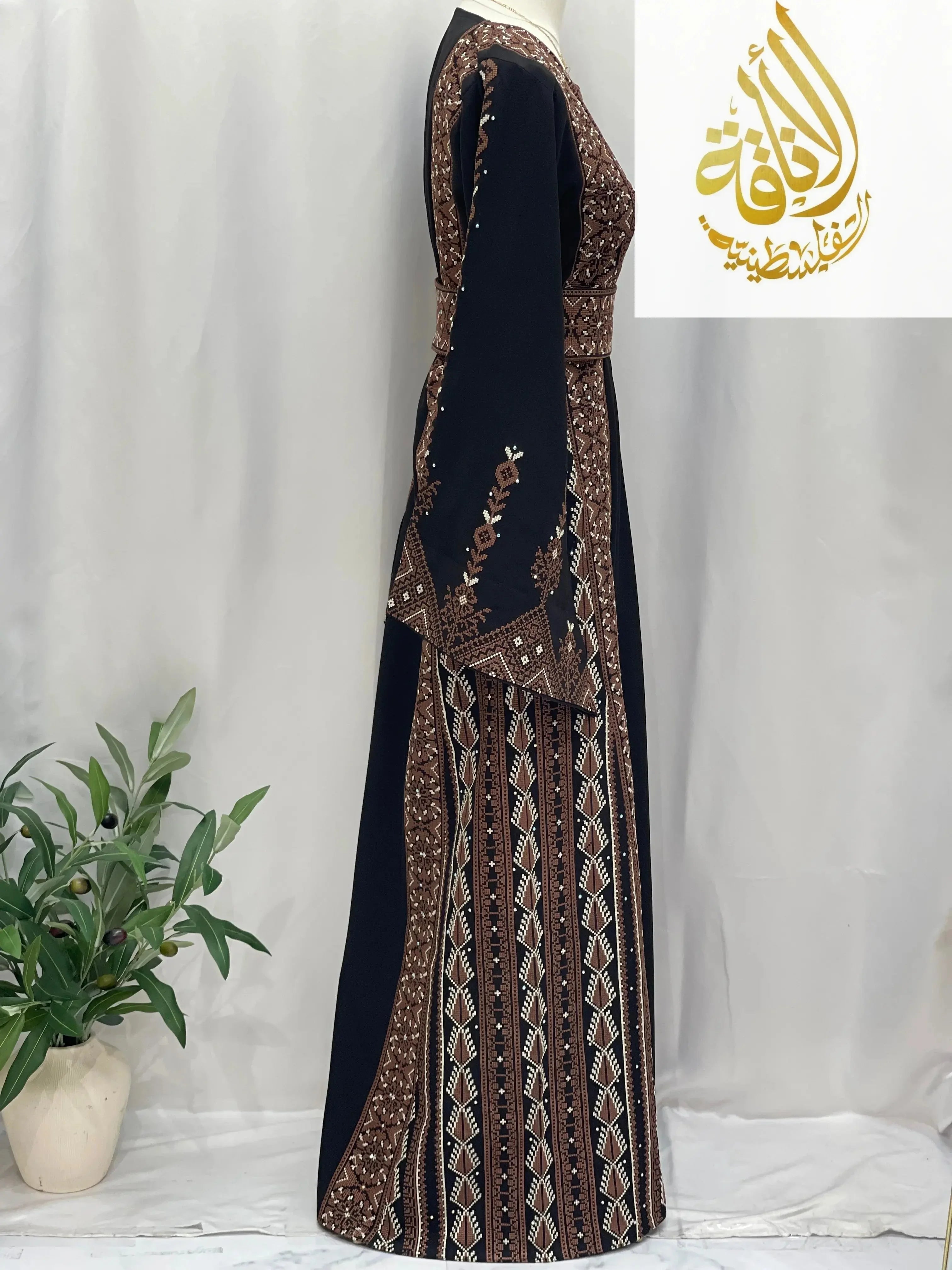 Embroidered Brown Unique Thoub - Palestinian Elegance