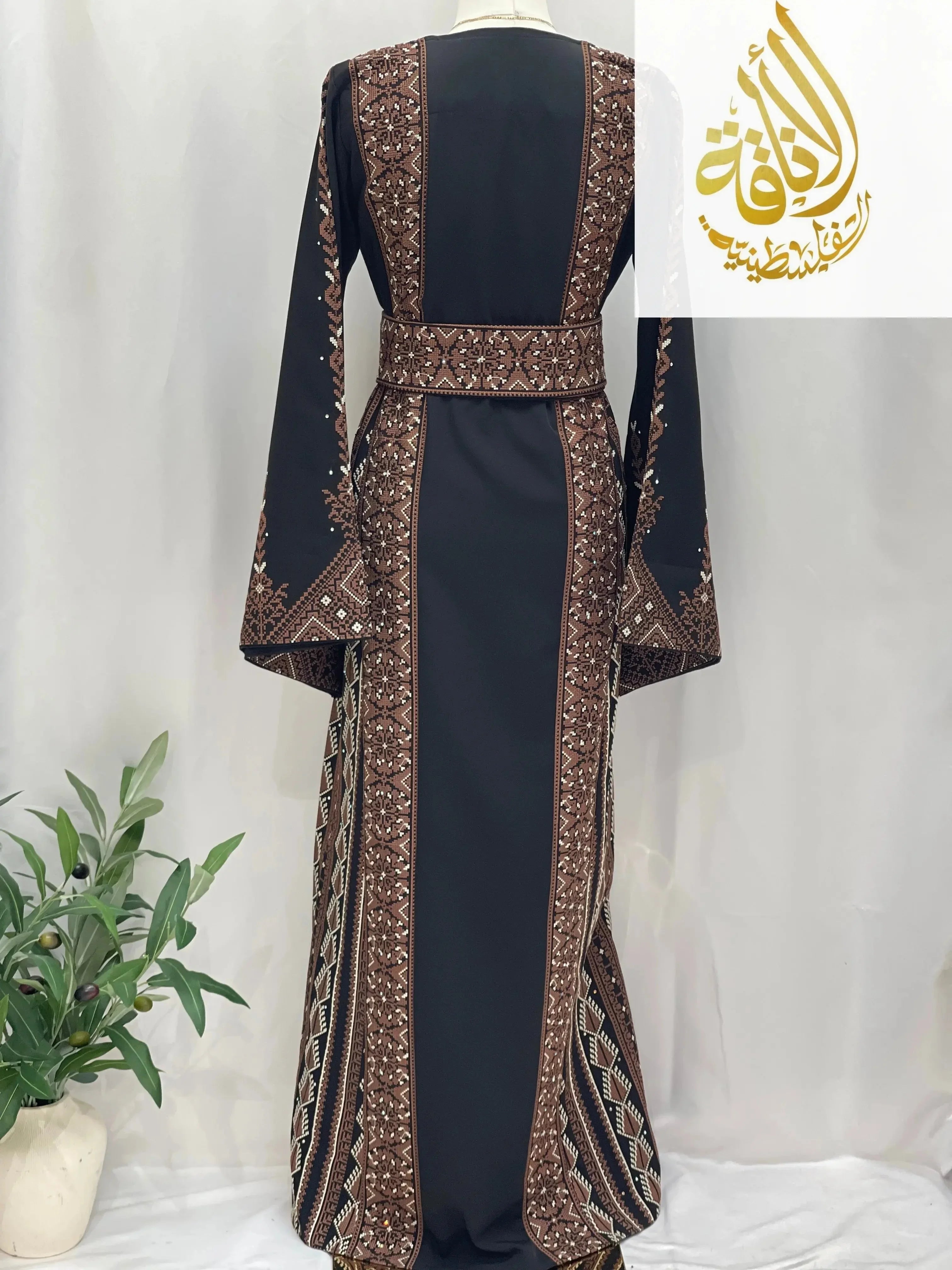 Embroidered Brown Unique Thoub - Palestinian Elegance