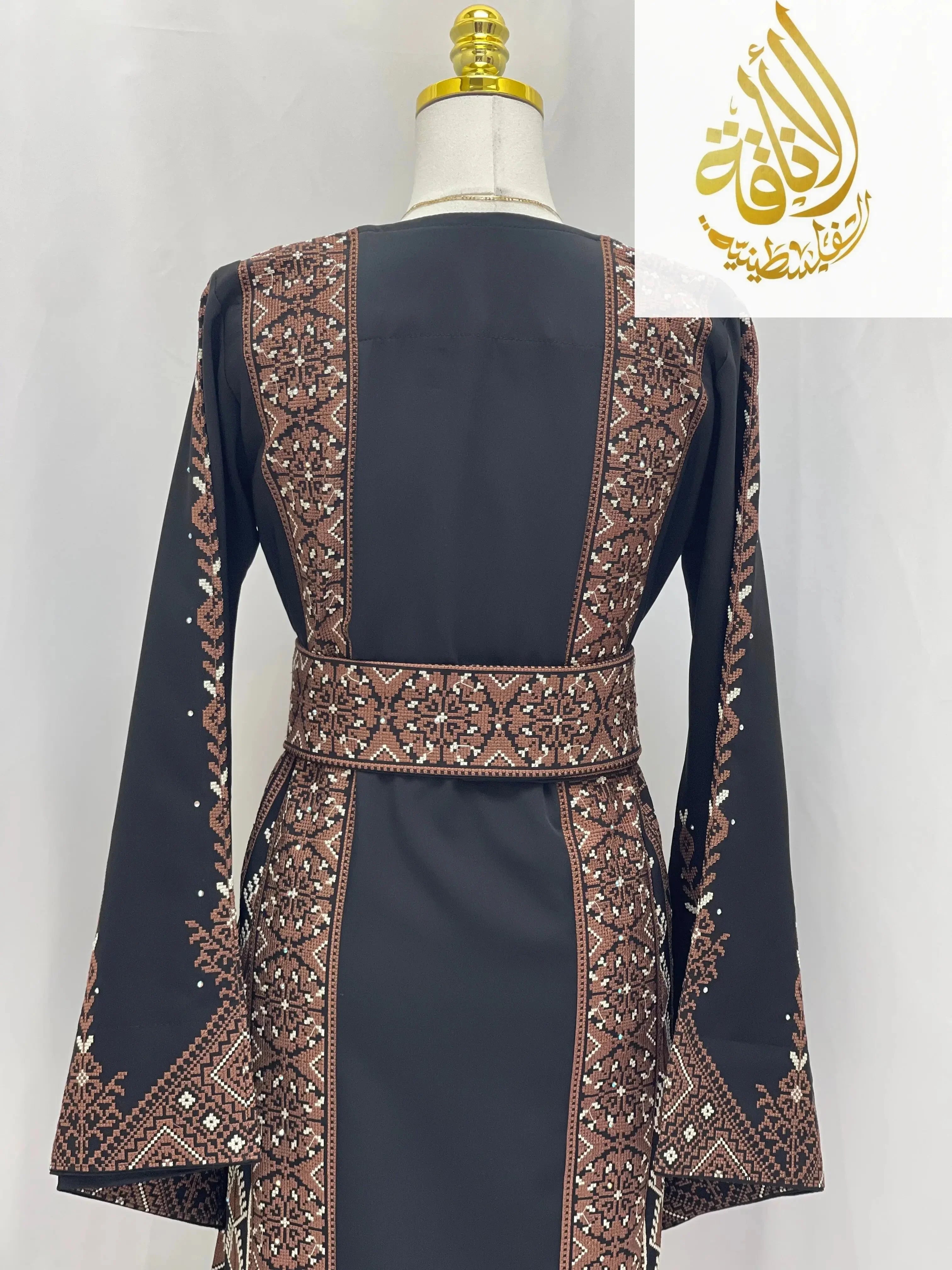 Embroidered Brown Unique Thoub - Palestinian Elegance