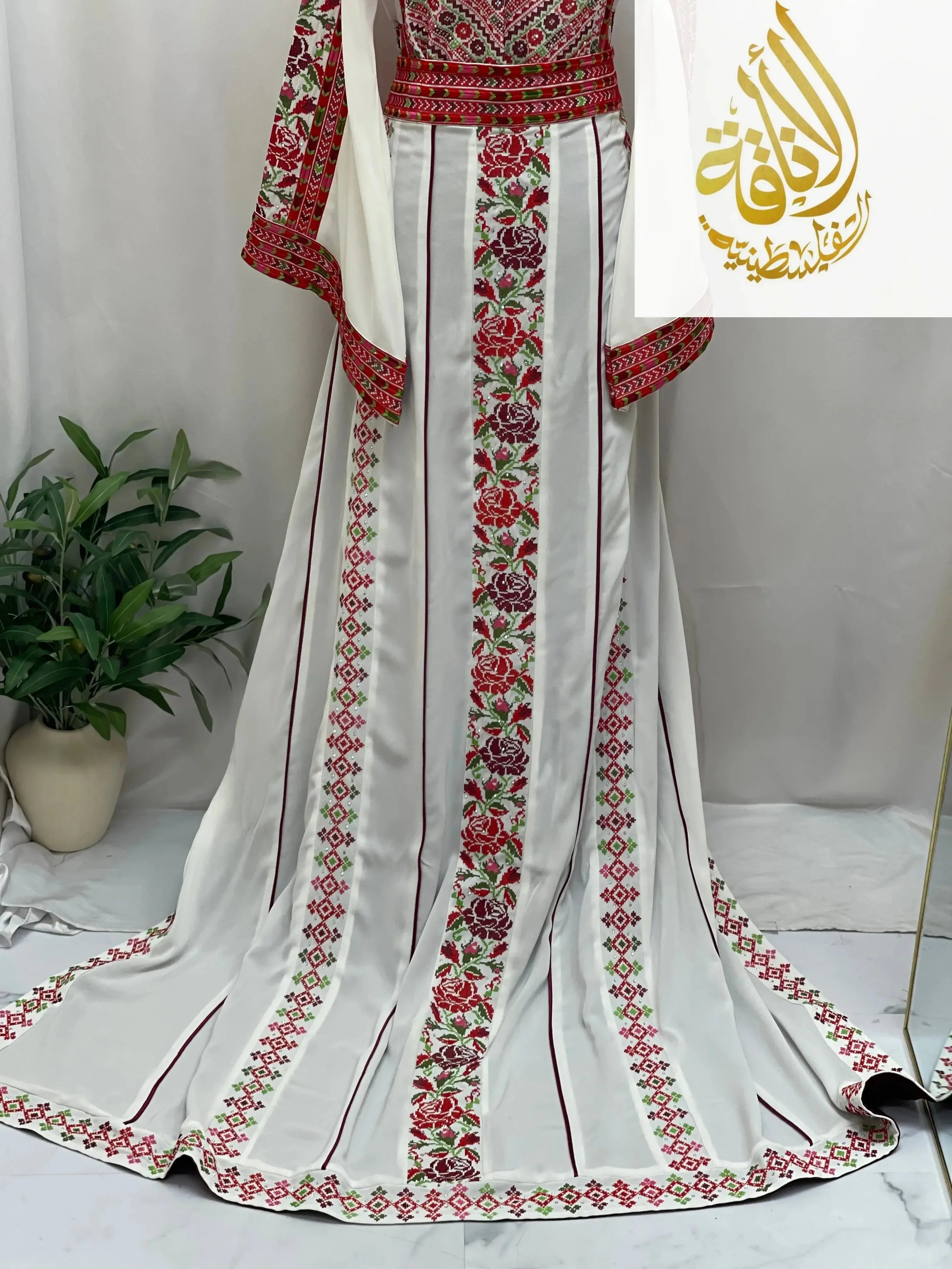 Embroidered Floral Bridal Thoub - Elegance for Your Special Day - Palestinian Elegance