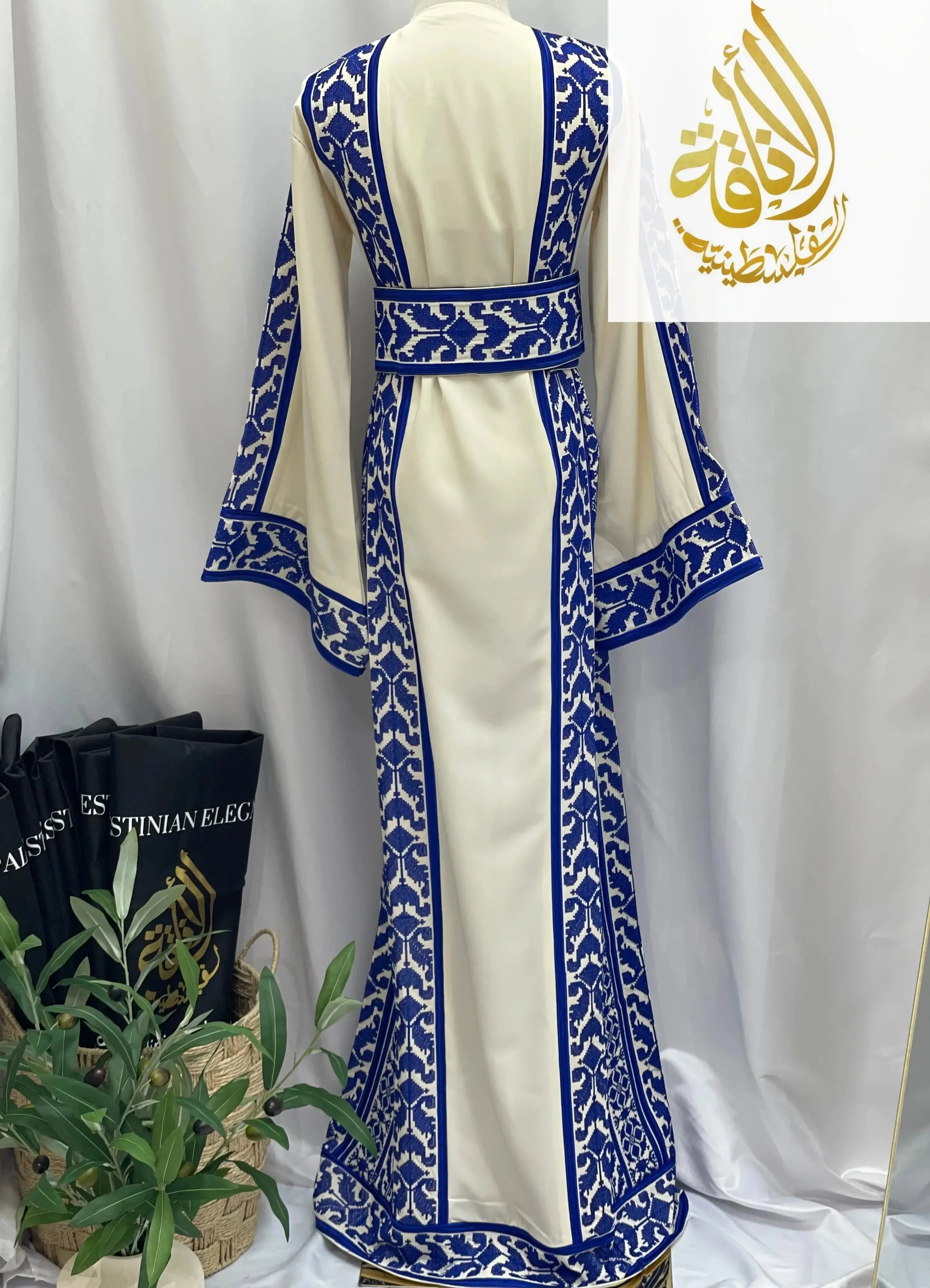 Embroidered Ivory-Royal Thoub: Luxurious Elegance & Unique Charm Palestinian Elegance