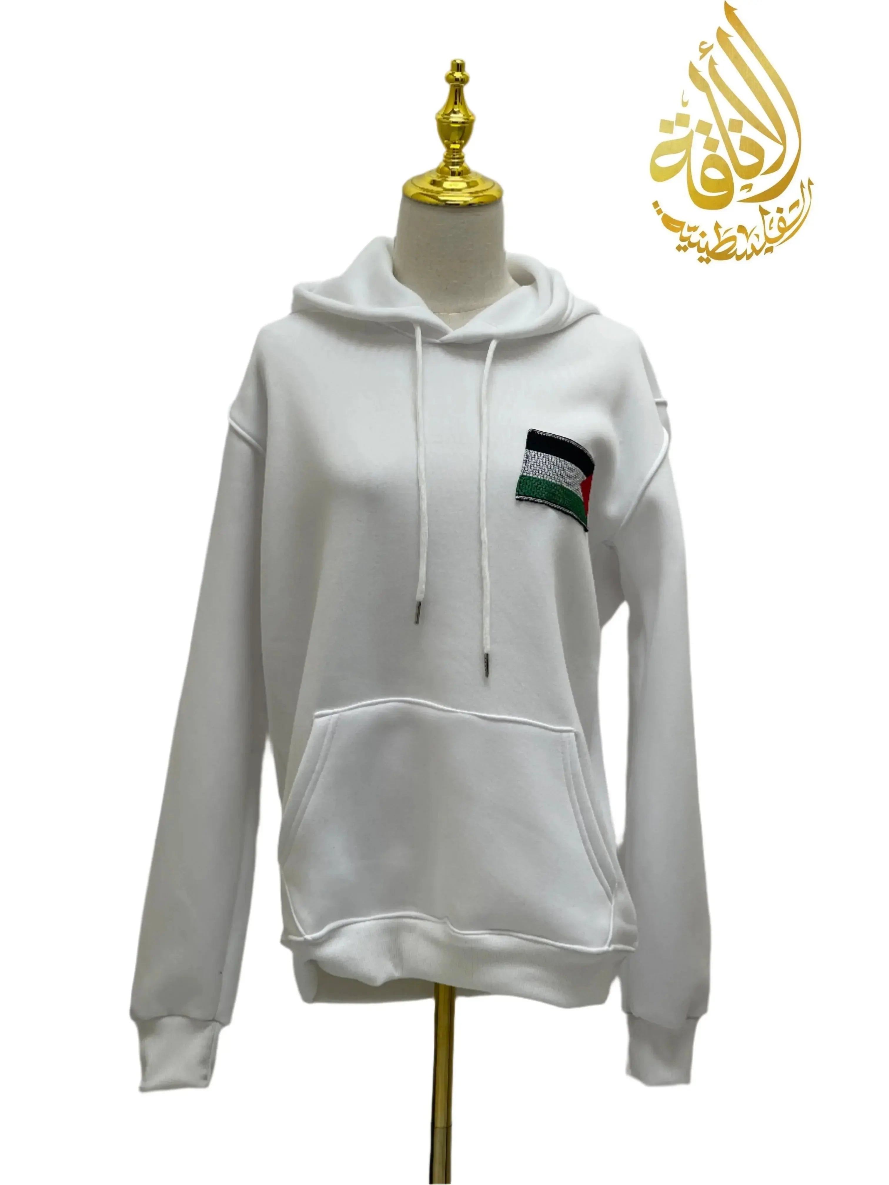 Embroidered Palestinian Flag White Hoodie - A Symbol of Pride and Identity Palestinian Elegance
