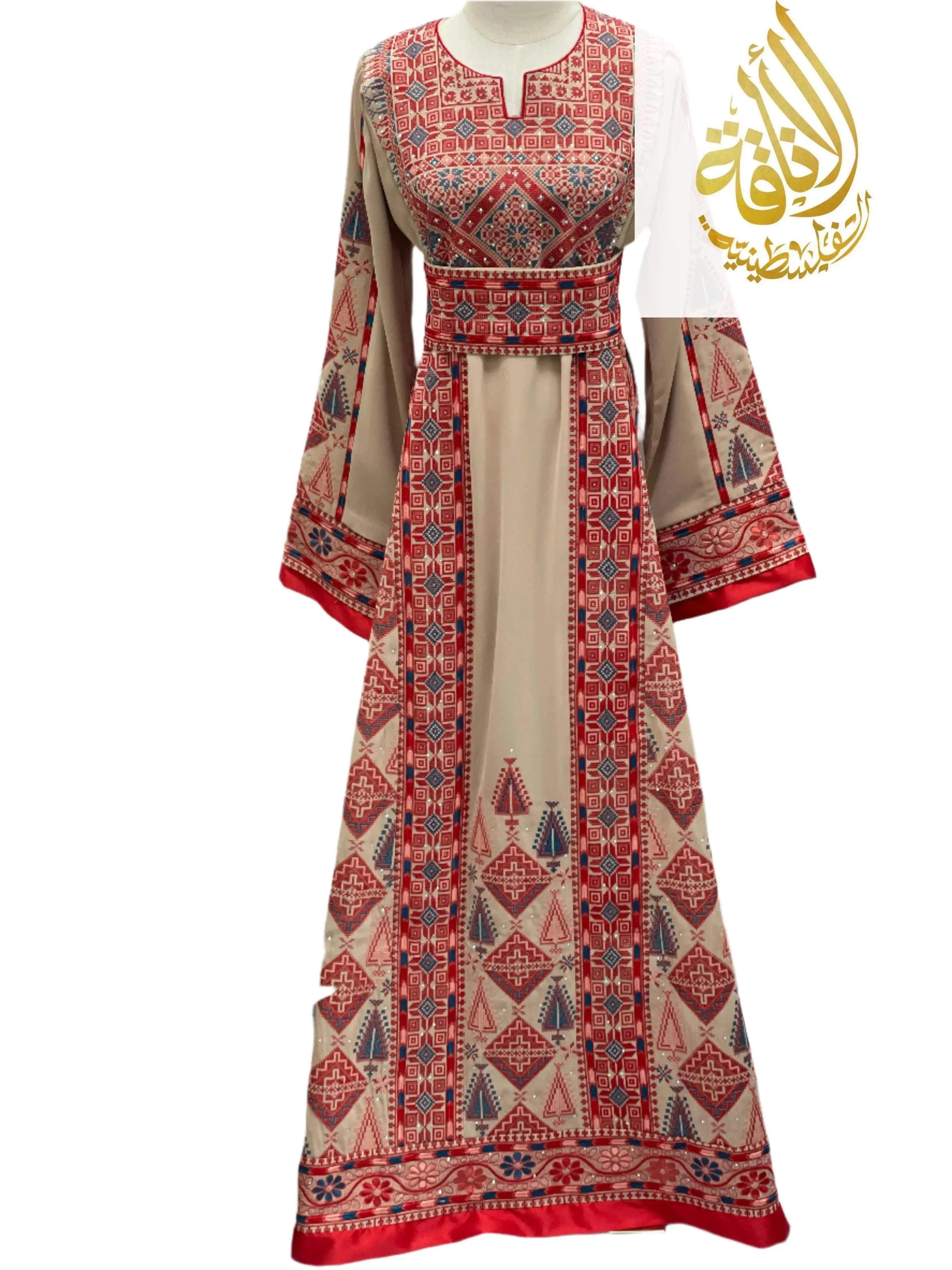 Embroidered Tahini Red Thoub Palestinian Elegance