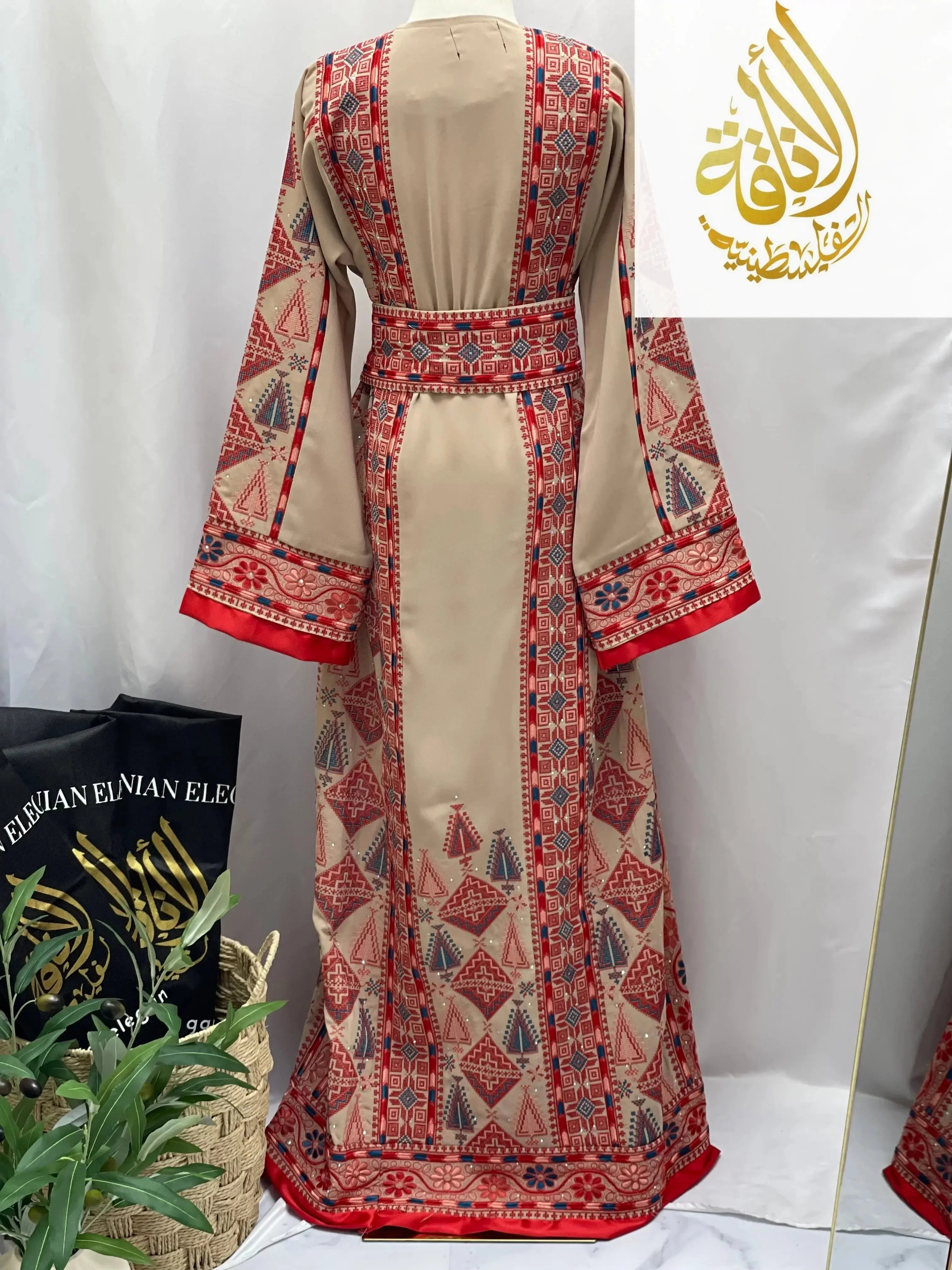 Embroidered Tahini Red Thoub Palestinian Elegance