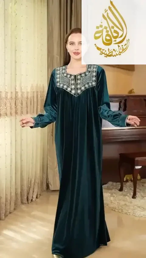Embroidered Velvet Abaya - Women's Luxurious and Elegant Fashion Palestinian Elegance