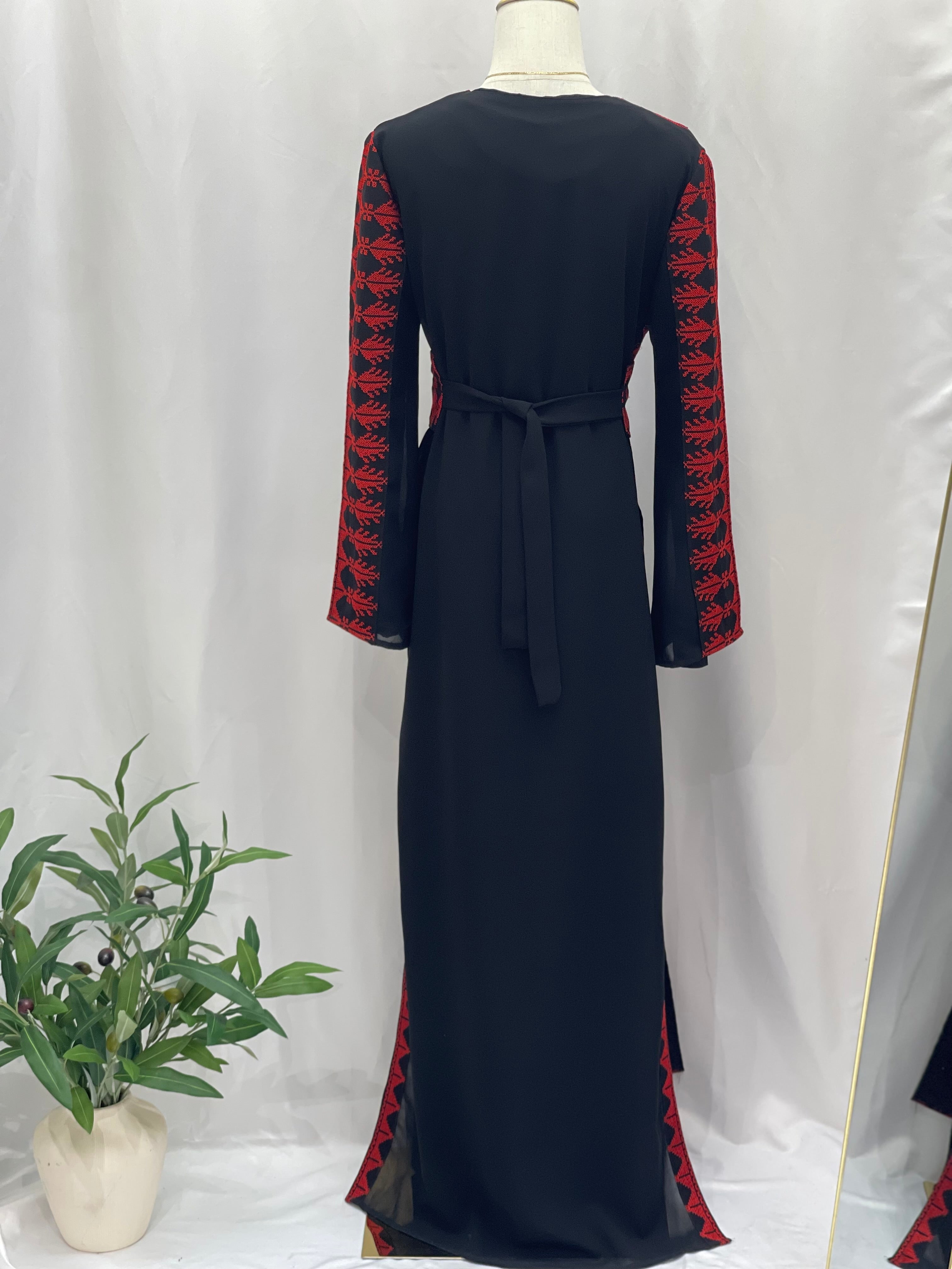 Embroidered chiffon Cardigan Palestinian Elegance