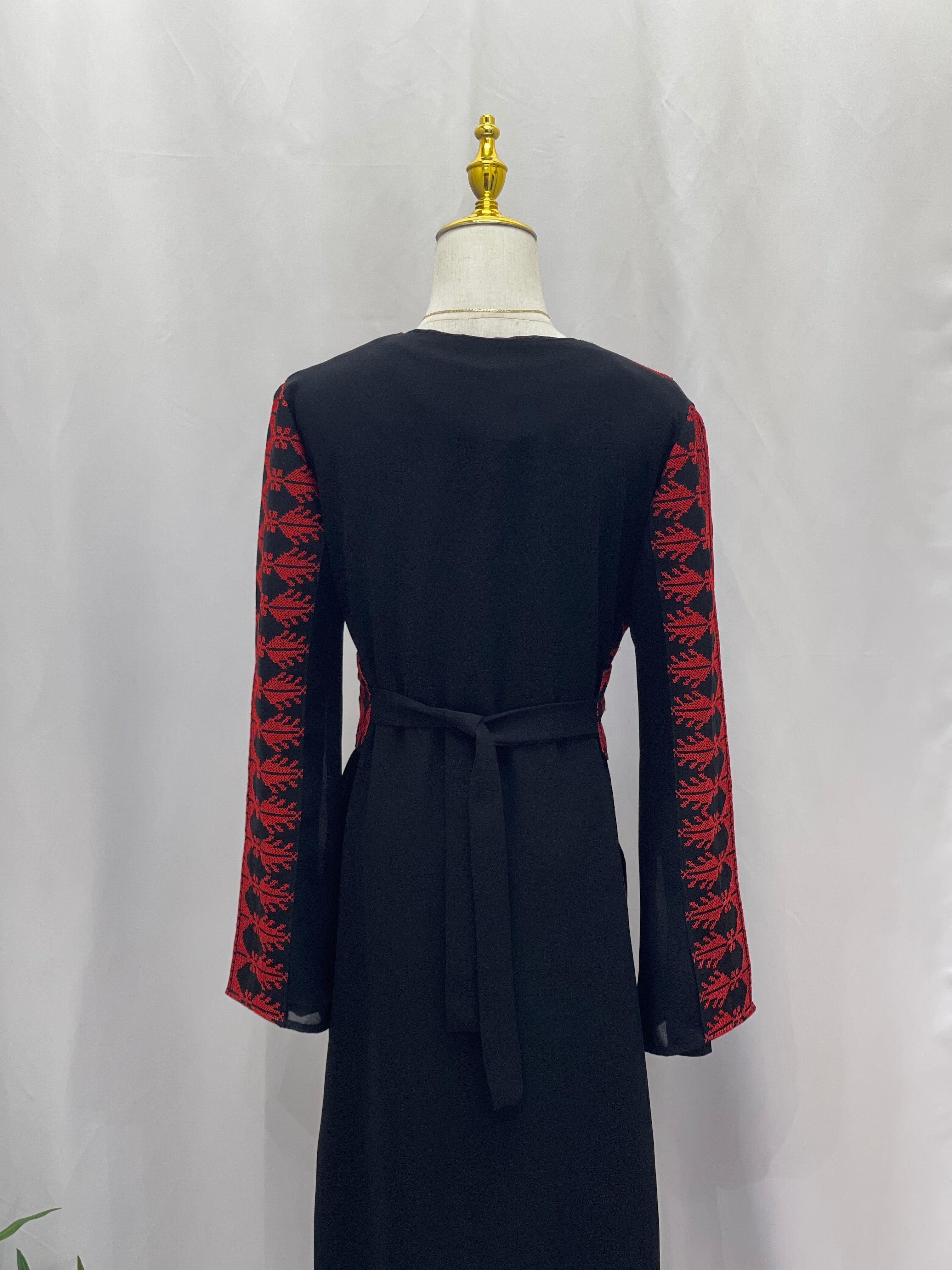 Embroidered chiffon Cardigan Palestinian Elegance