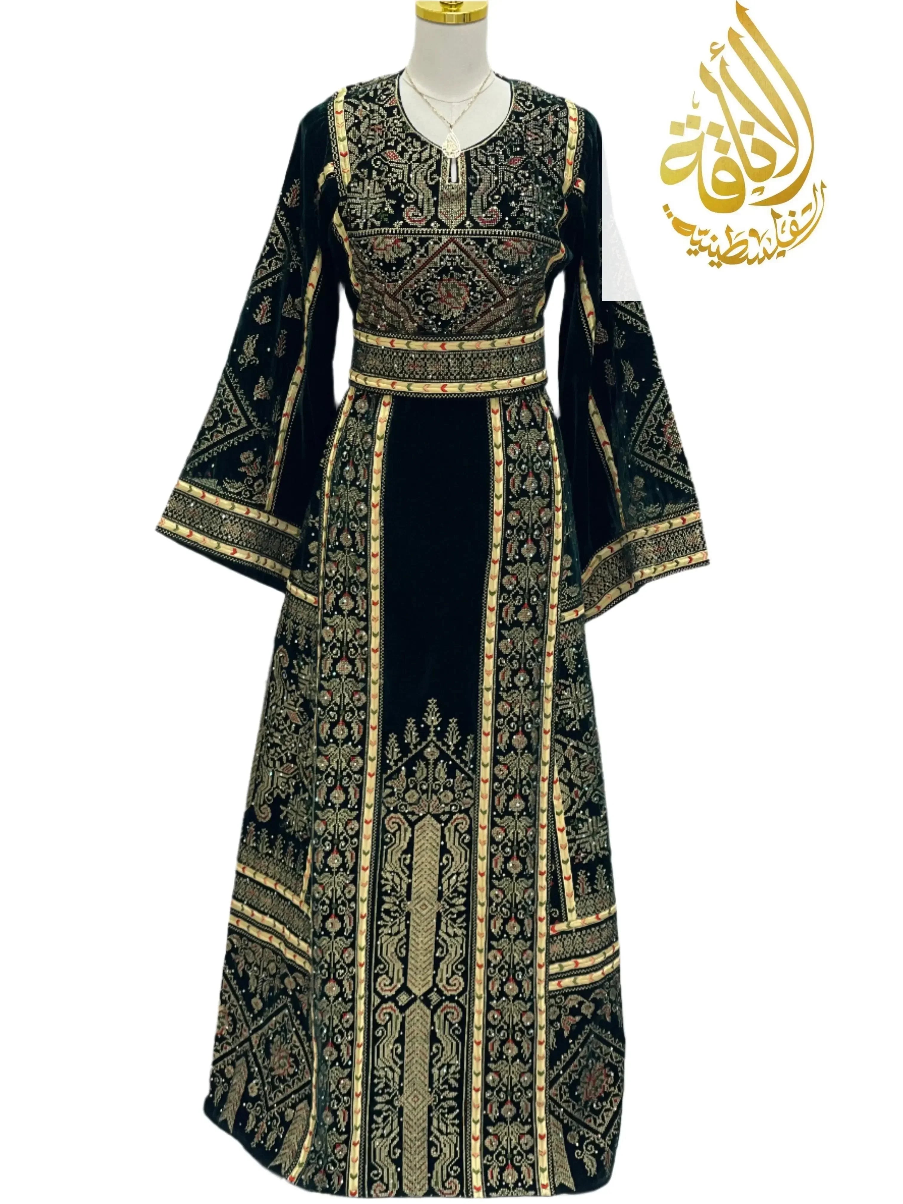 Emerald Embroidered Velvet Thoub - Luxurious Elegance - Palestinian Elegance