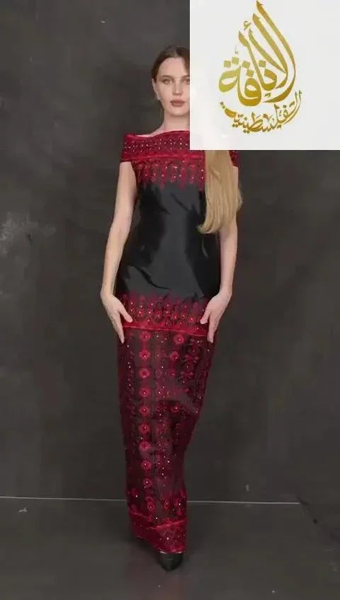 Exquisite Elegance: Embroidered Dress With Skirt Palestinian Elegance