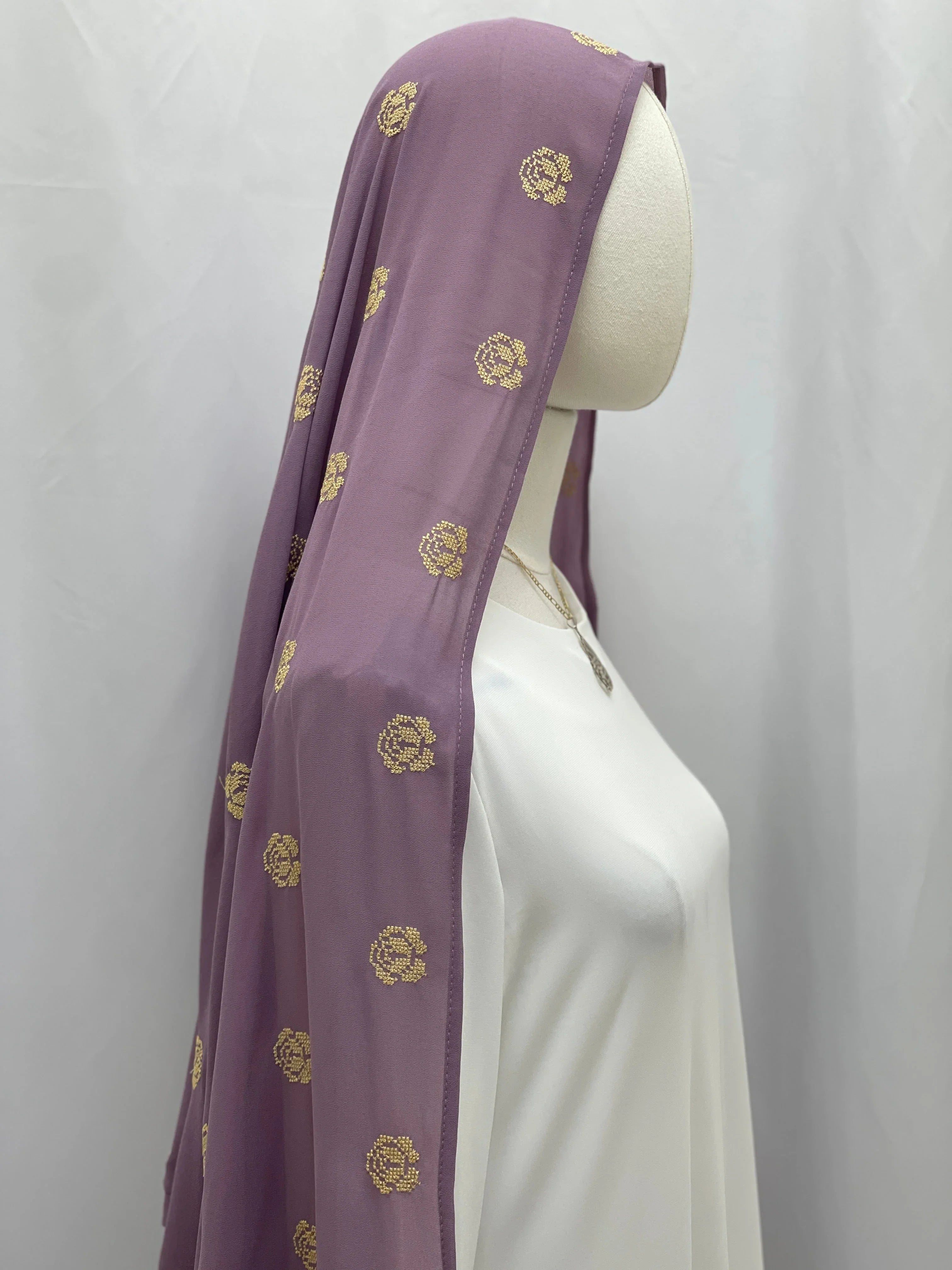 Extra Long Embroidered Floral Khirka in Purple with Gold Flower Embroidery for Elegant Styling