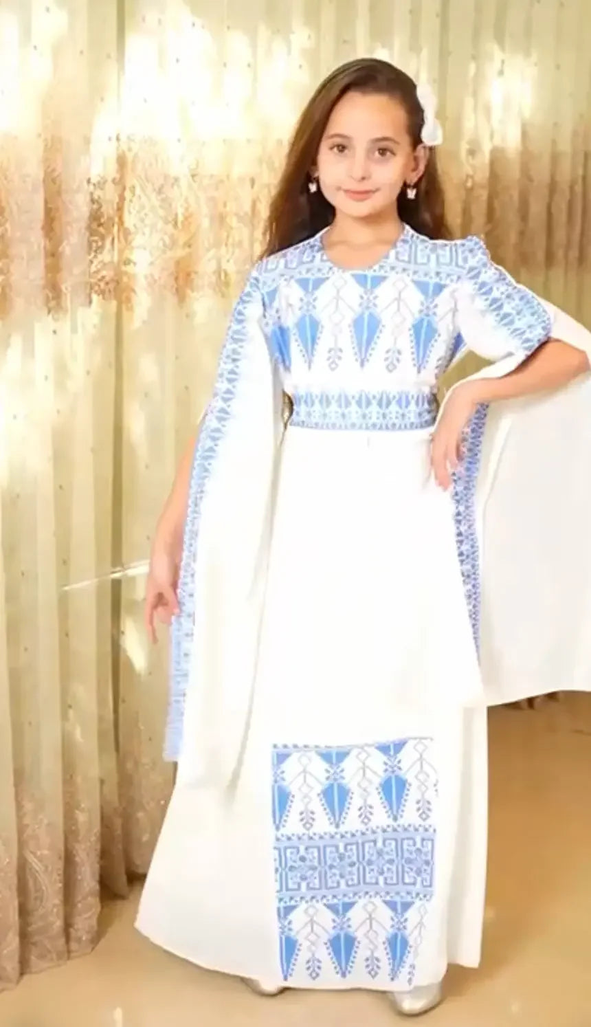 Embroidered Princess Jasmin Dress Palestinian Elegance