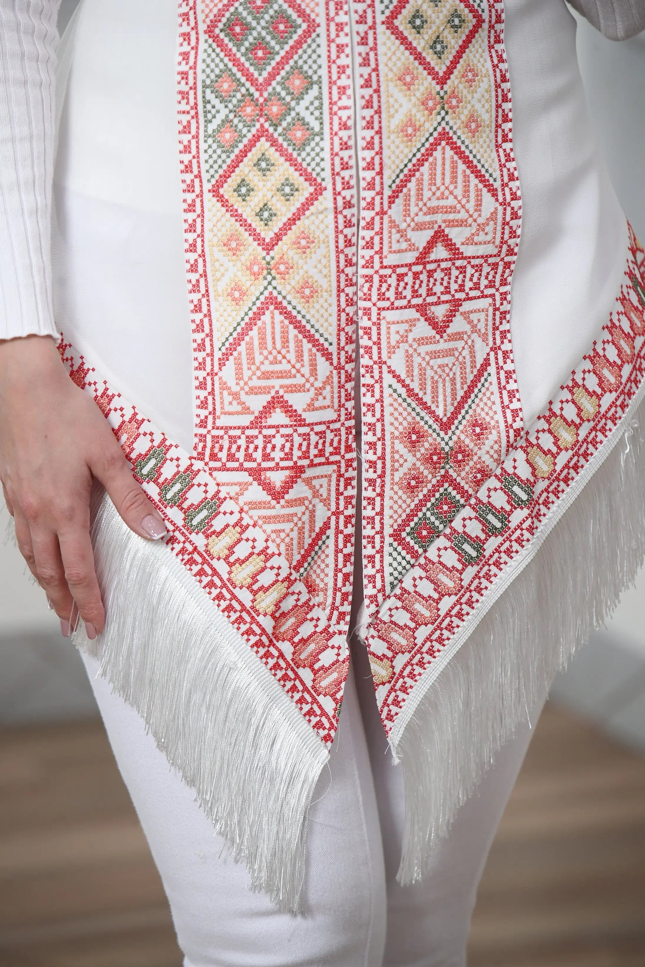 Embroidered Chiffon Vest With Tassels Palestinian Elegance