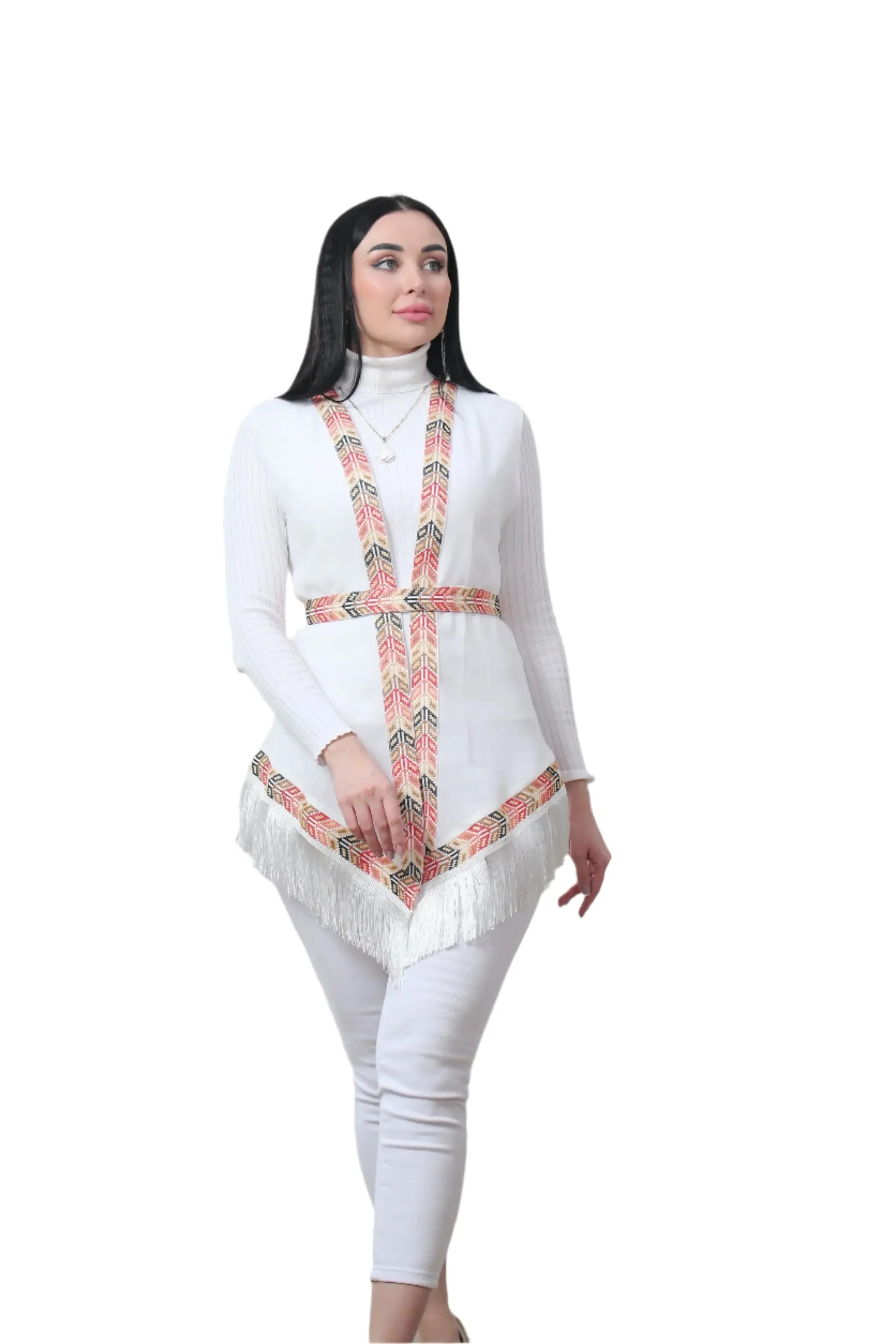 White Embroidered Chiffon Vest Palestinian Elegance