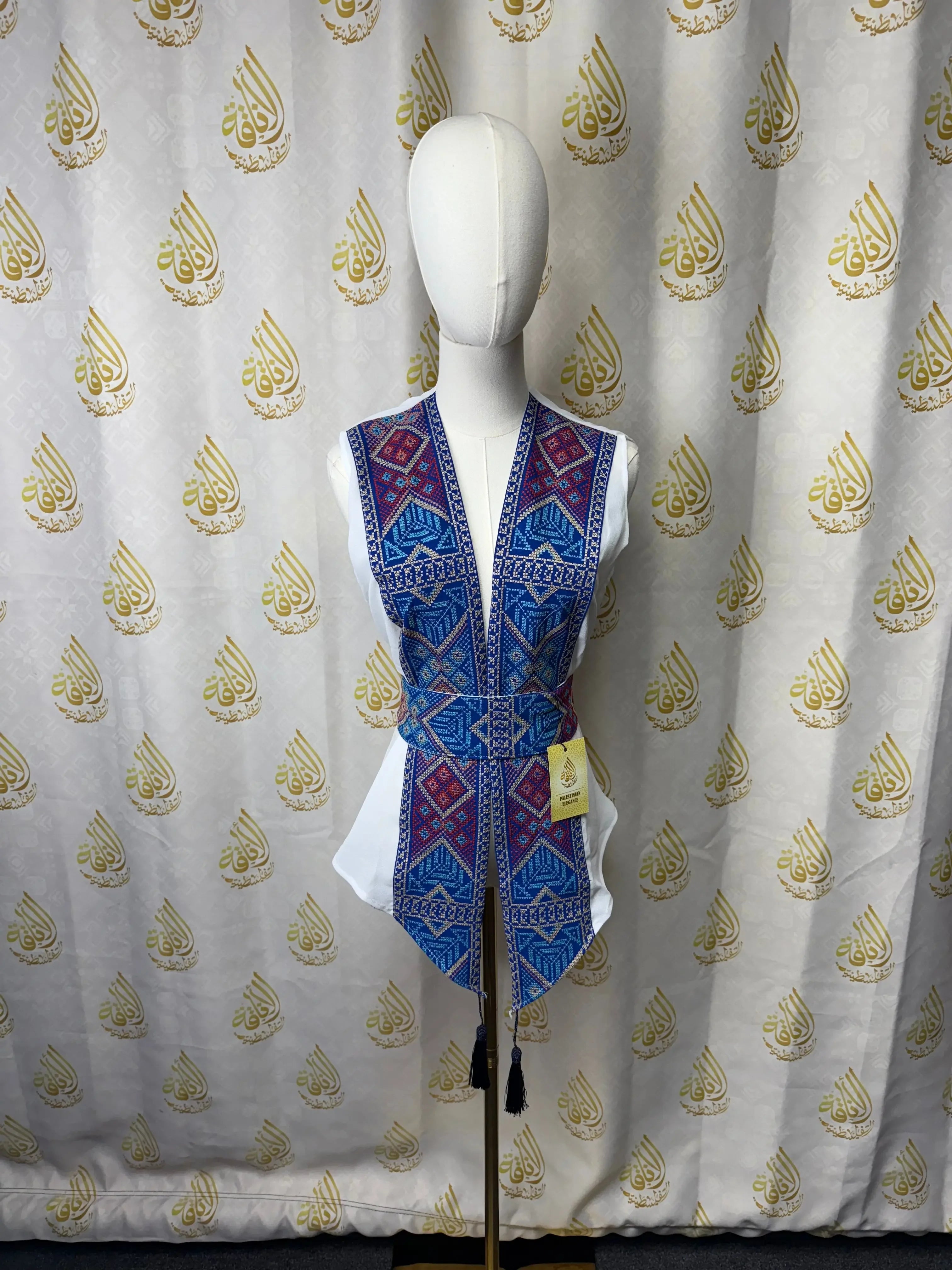 White Chiffon Vest Colorful Embroidered Palestinian Elegance