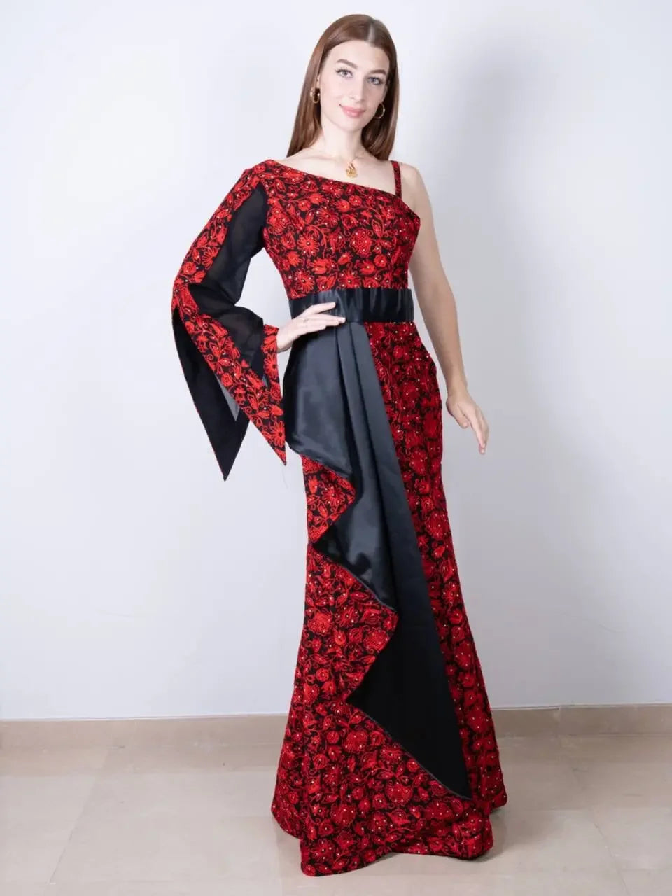 Full Embroidered Loom Modern Dress: Elegance and Modern Design Palestinian Elegance