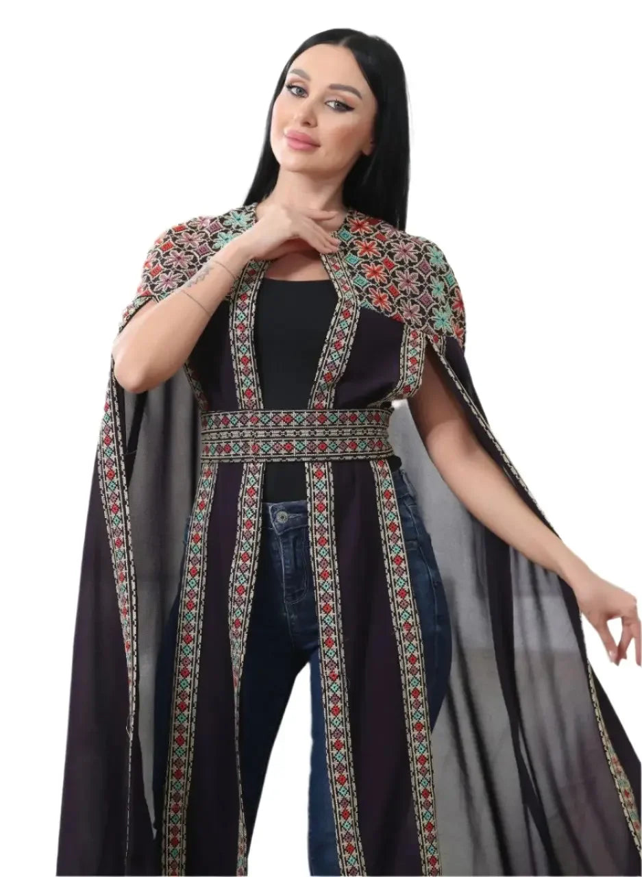 Multi-Color Embroidered Star Bisht – Elegant and Stylish Wardrobe Essential Palestinian Elegance