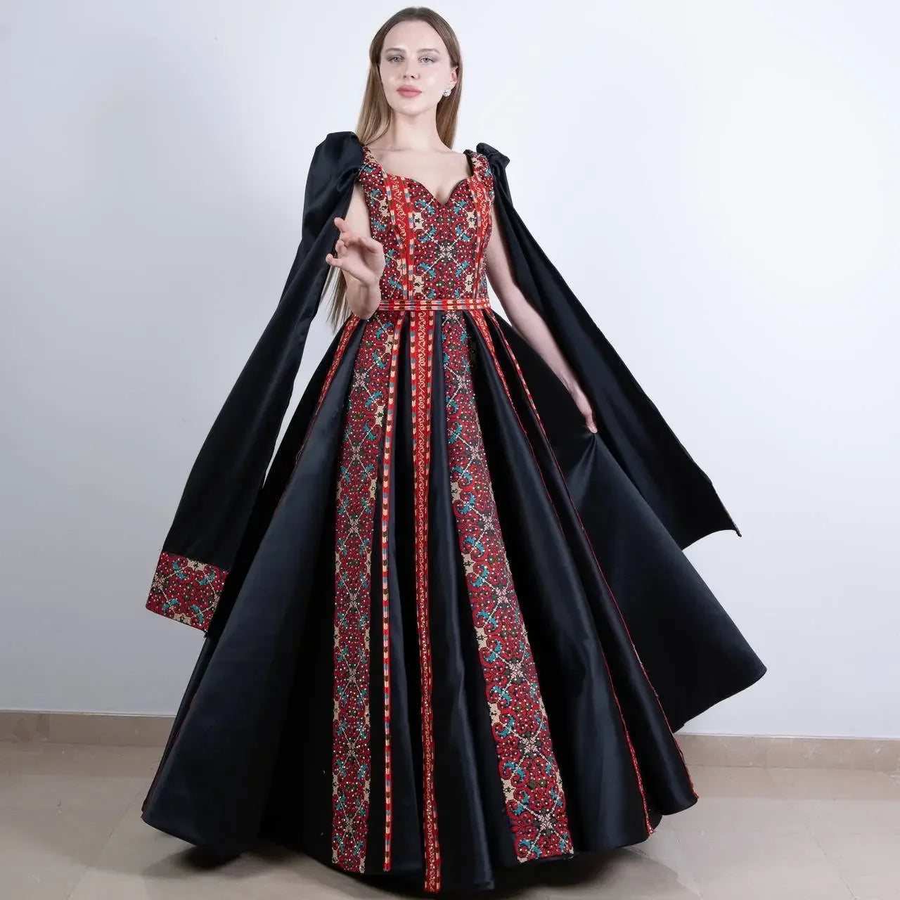 Intricate Tatreez Embroidery Ball Gown: Elegance and Cultural Heritage Palestinian Elegance