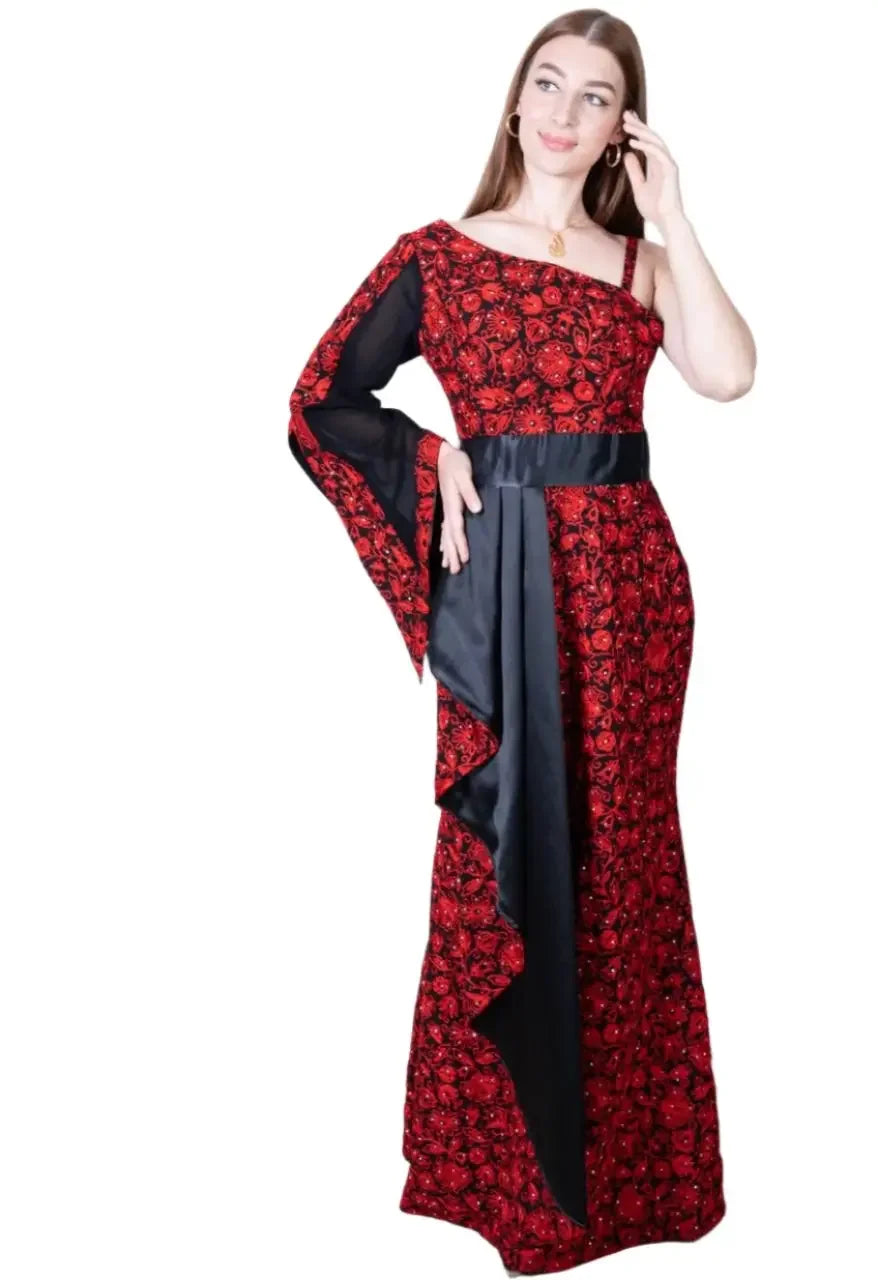 Full Embroidered Loom Modern Dress: Elegance and Modern Design Palestinian Elegance