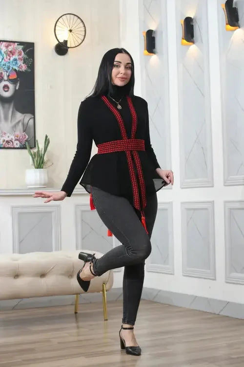 Fashion Forward: Vibrant Chiffon Vest with Embroidery Palestinian Elegance