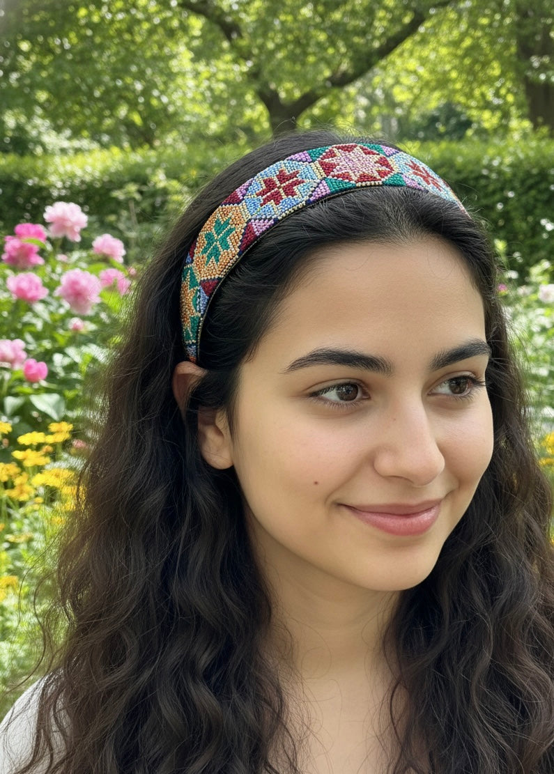 Palestinian Embroidered Headband-featuring classic geometric outfits special occasions.