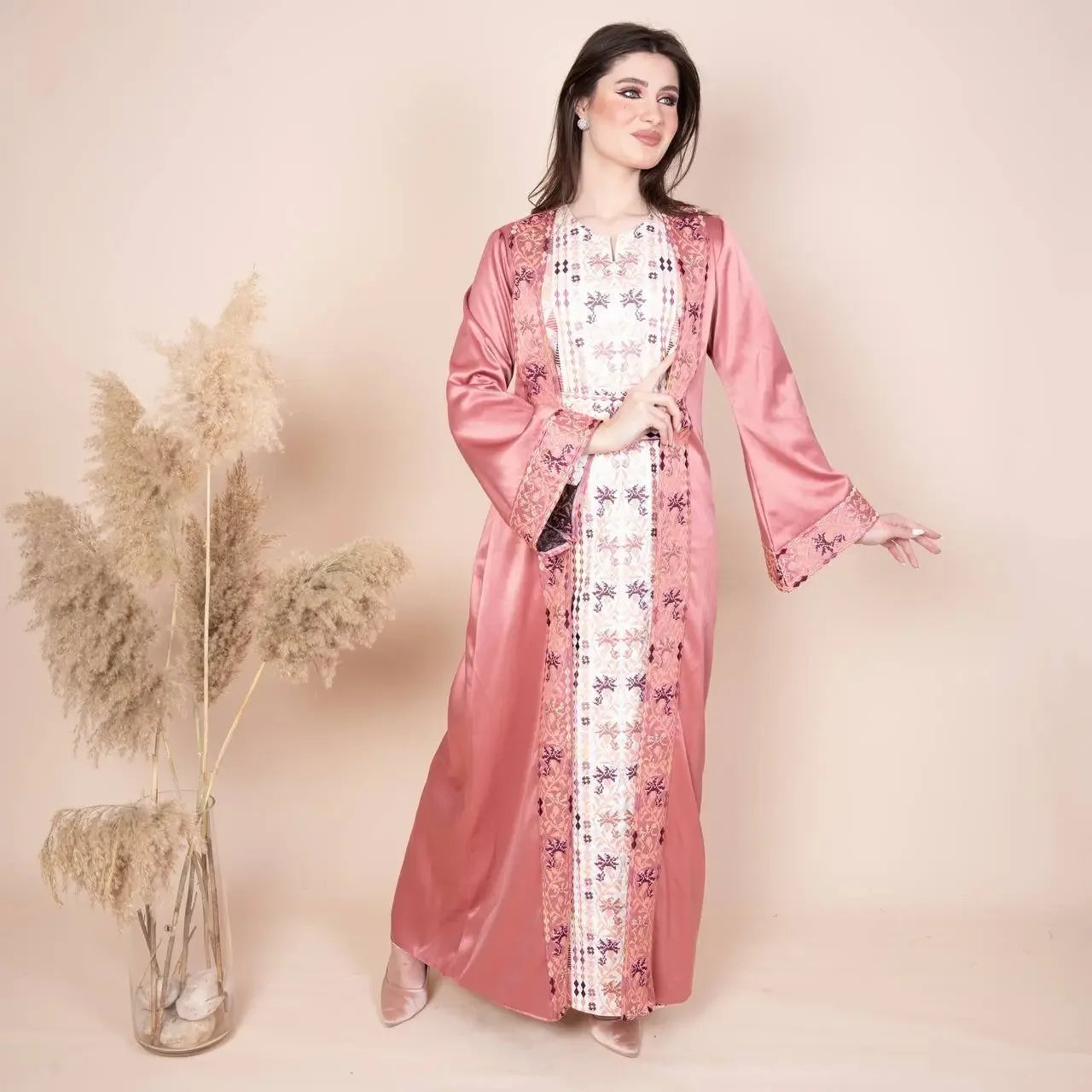 Embroidery Satin Kaftan: Luxurious Style and Unique Elegance Palestinian Elegance
