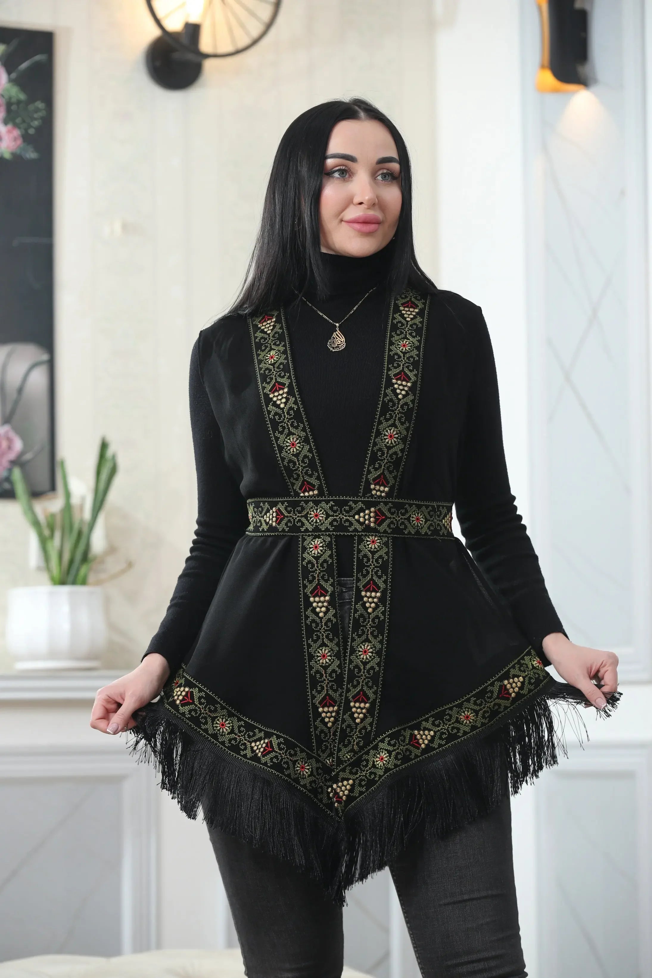 Embroidered Chiffon Vest Palestinian Elegance