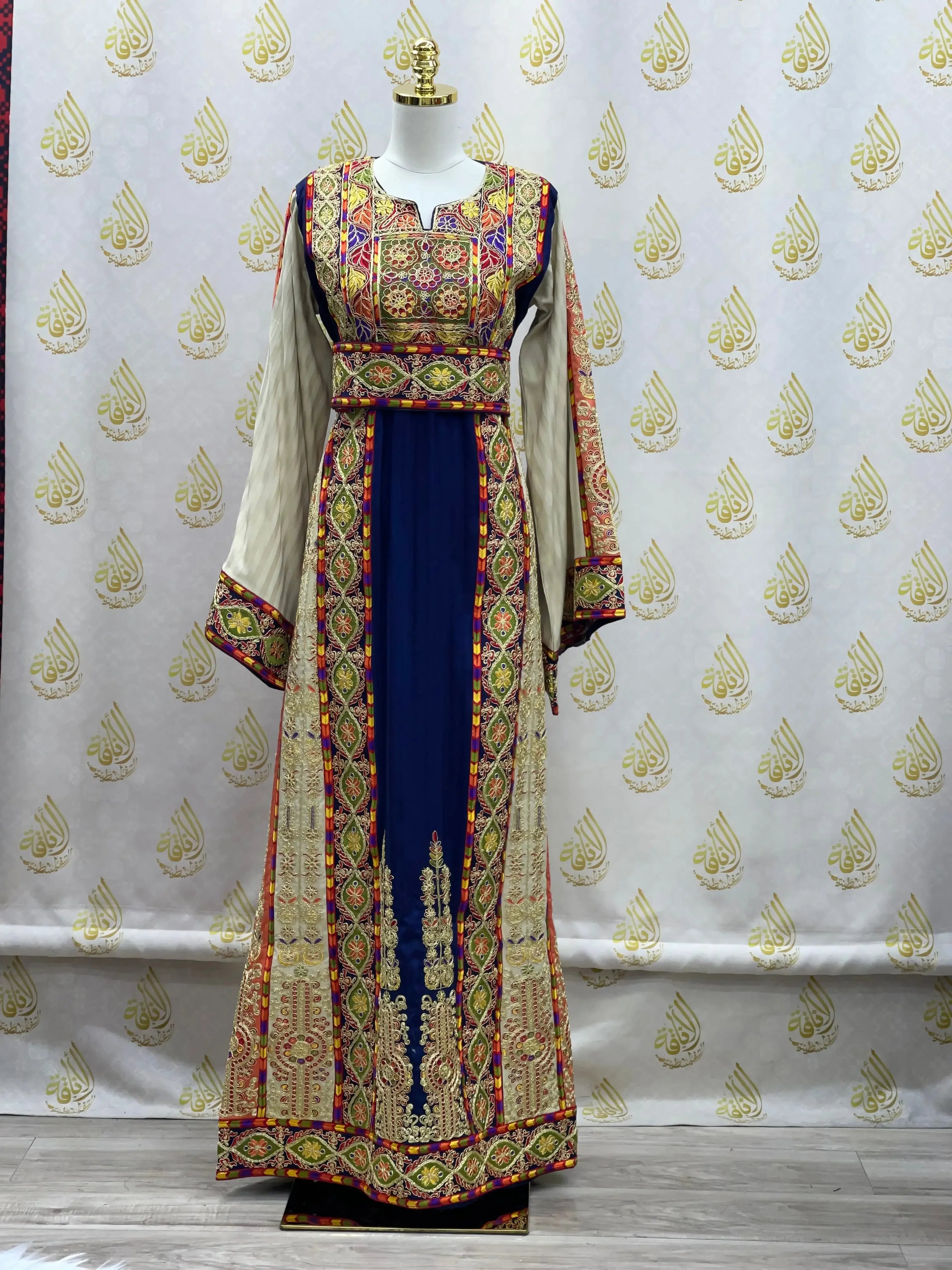 Embroidery Striped Malka Qasab Thoub: Traditional Elegance and Timeless Beauty Palestinian Elegance