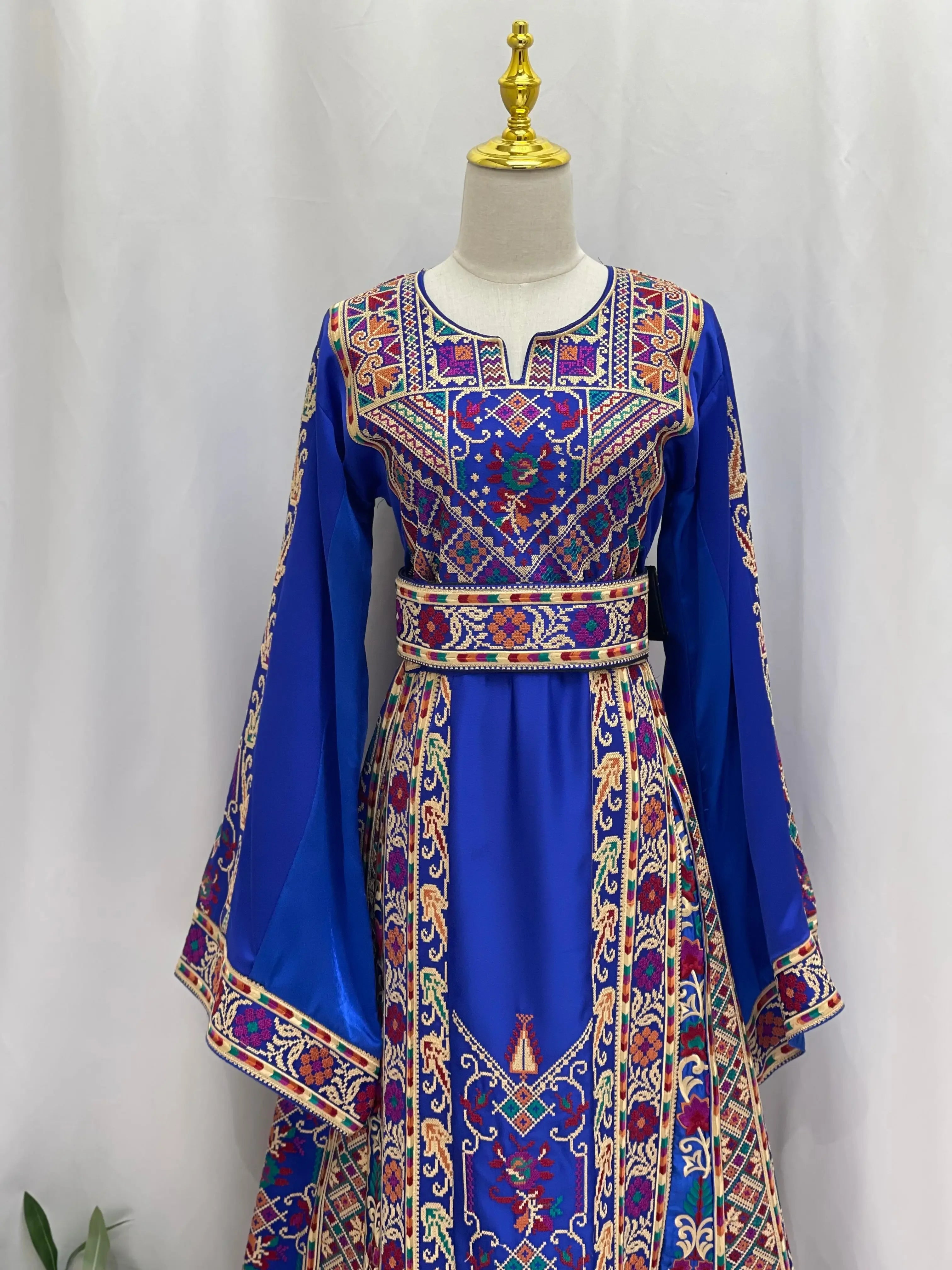 Luxury Embroidered Royal Blue Thoub Palestinian Elegance