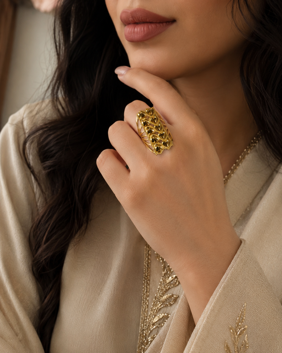 Layered Hearts Ring – Elegant Imitated Gold Design for a Touch of Romance